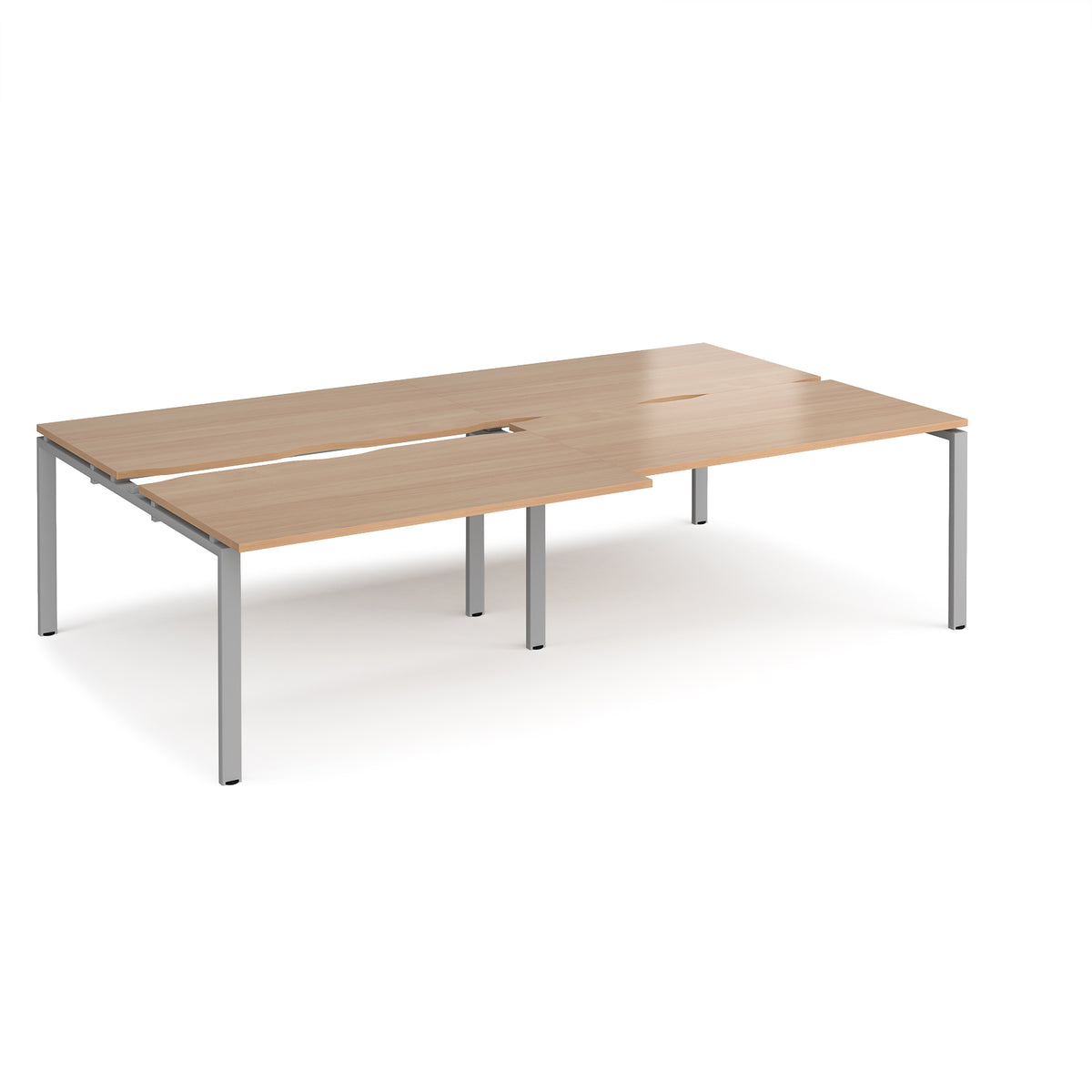 Adapt sliding top double back to back desks 2800mm x 1600mm - silver frame, Beech top - view 1