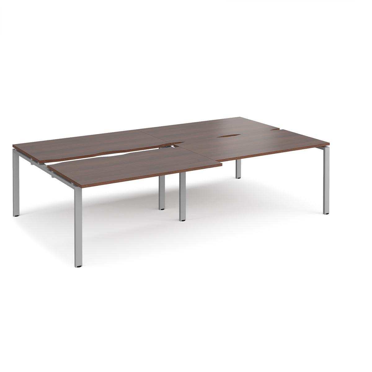 Adapt sliding top double back to back desks 2800mm x 1600mm - silver frame, Walnut top - view 1