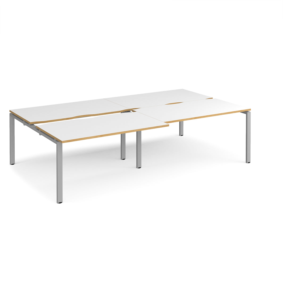 Adapt sliding top double back to back desks 2800mm x 1600mm - silver frame, White Top with oak edging - view 1