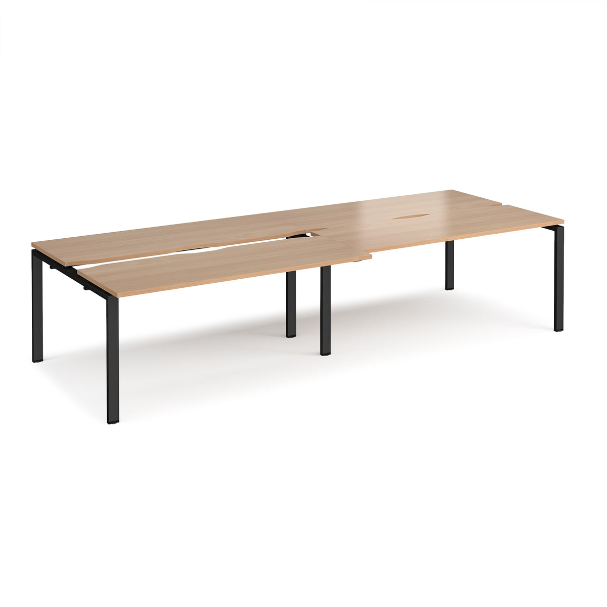 Adapt sliding top double back to back desks 3200mm x 1200mm - black frame, Beech top - view 1