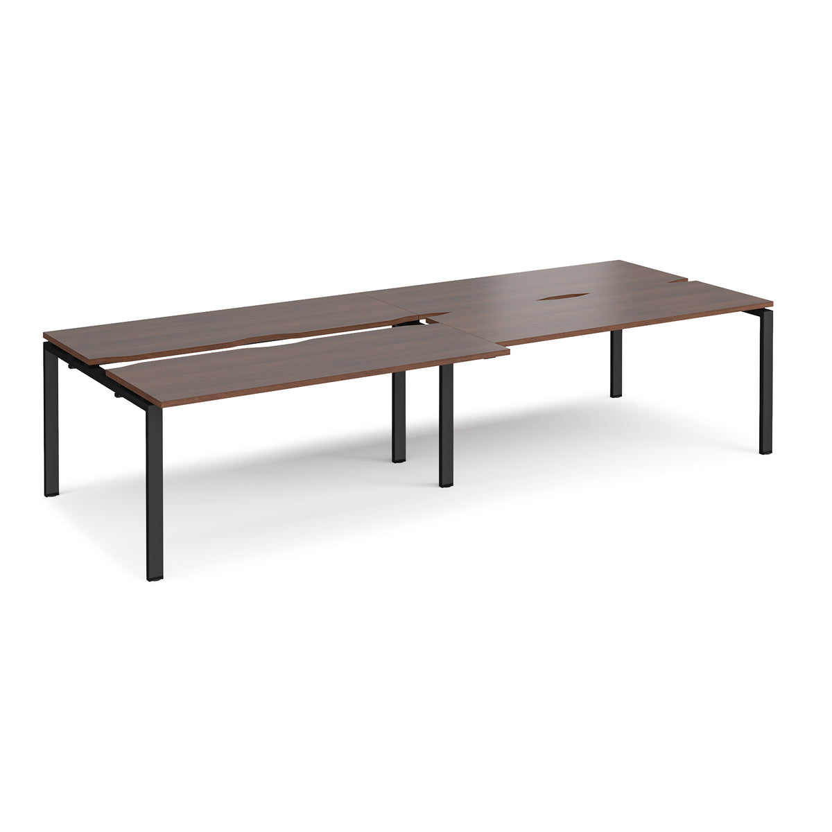 Adapt sliding top double back to back desks 3200mm x 1200mm - black frame, Walnut top - view 1