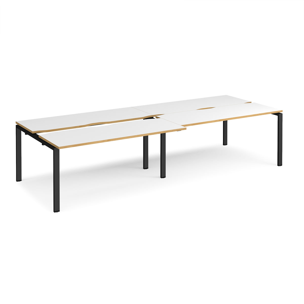 Adapt sliding top double back to back desks 3200mm x 1200mm - black frame, White Top with oak edging - view 1