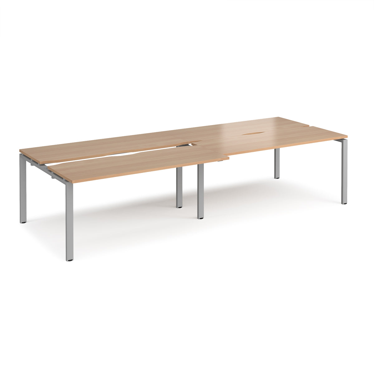 Adapt sliding top double back to back desks 3200mm x 1200mm - silver frame, Beech top - view 1