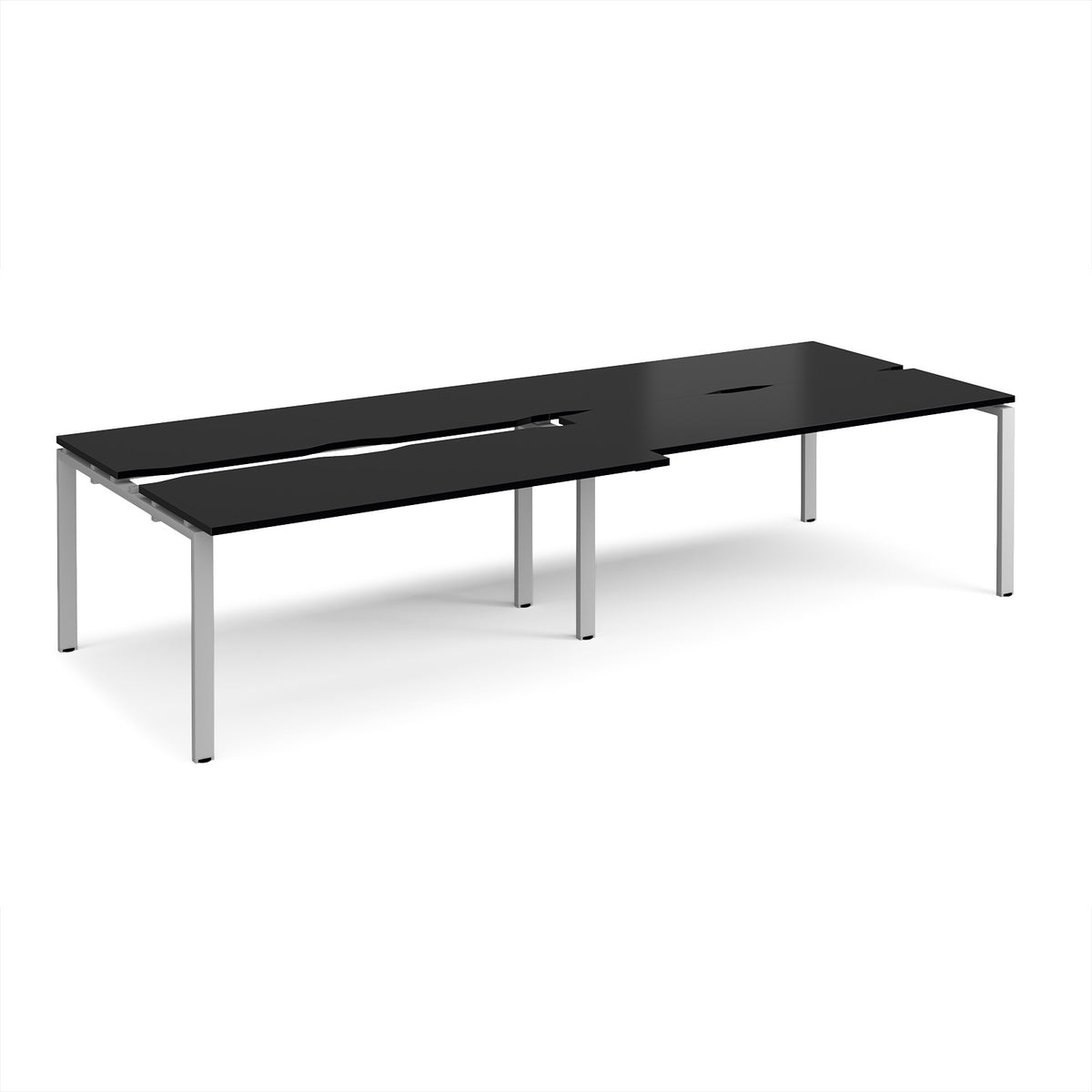 Adapt sliding top double back to back desks 3200mm x 1200mm - silver frame, black top - view 1