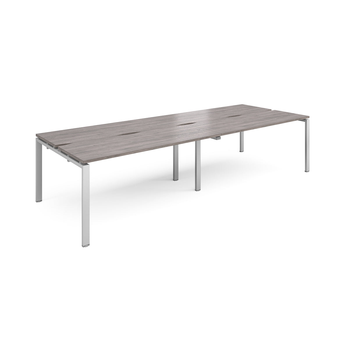 Adapt sliding top double back to back desks 3200mm x 1200mm - silver frame, Grey Oak Top - view 1