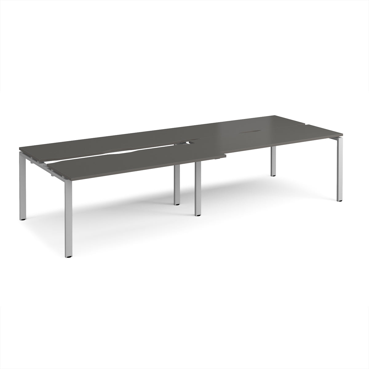 Adapt sliding top double back to back desks 3200mm x 1200mm - silver frame, storm grey top - view 1