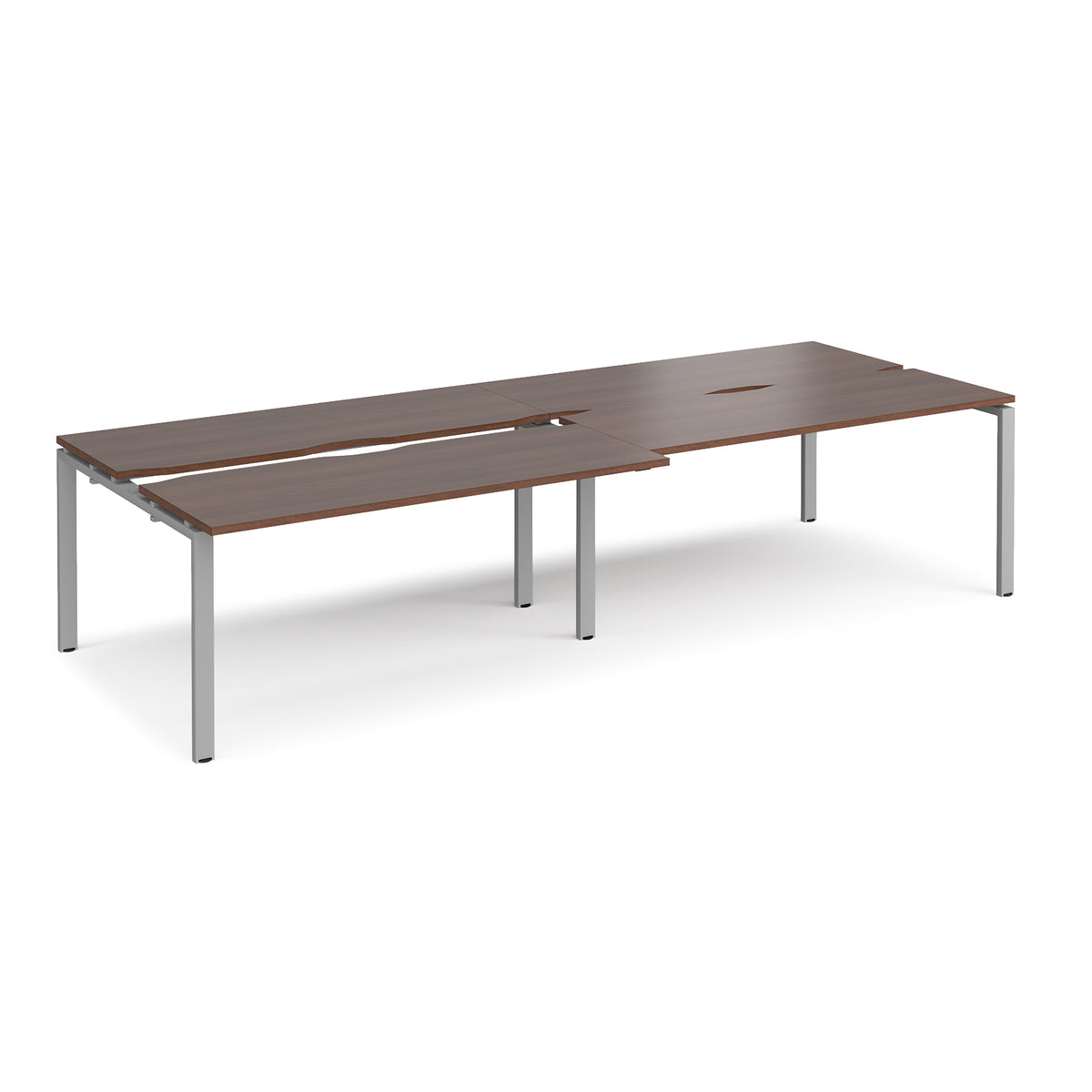 Adapt sliding top double back to back desks 3200mm x 1200mm - silver frame, Walnut top - view 1