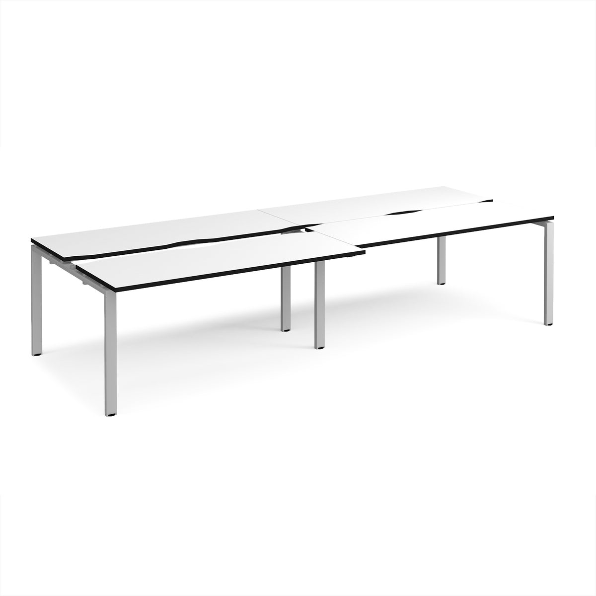 Adapt sliding top double back to back desks 3200mm x 1200mm - silver frame, White Top, black edge - view 1