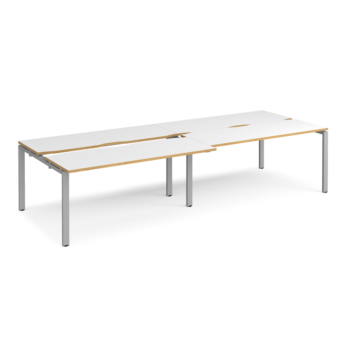 Adapt sliding top double back to back desks 3200mm x 1200mm - silver frame, White Top with oak edging - view 1