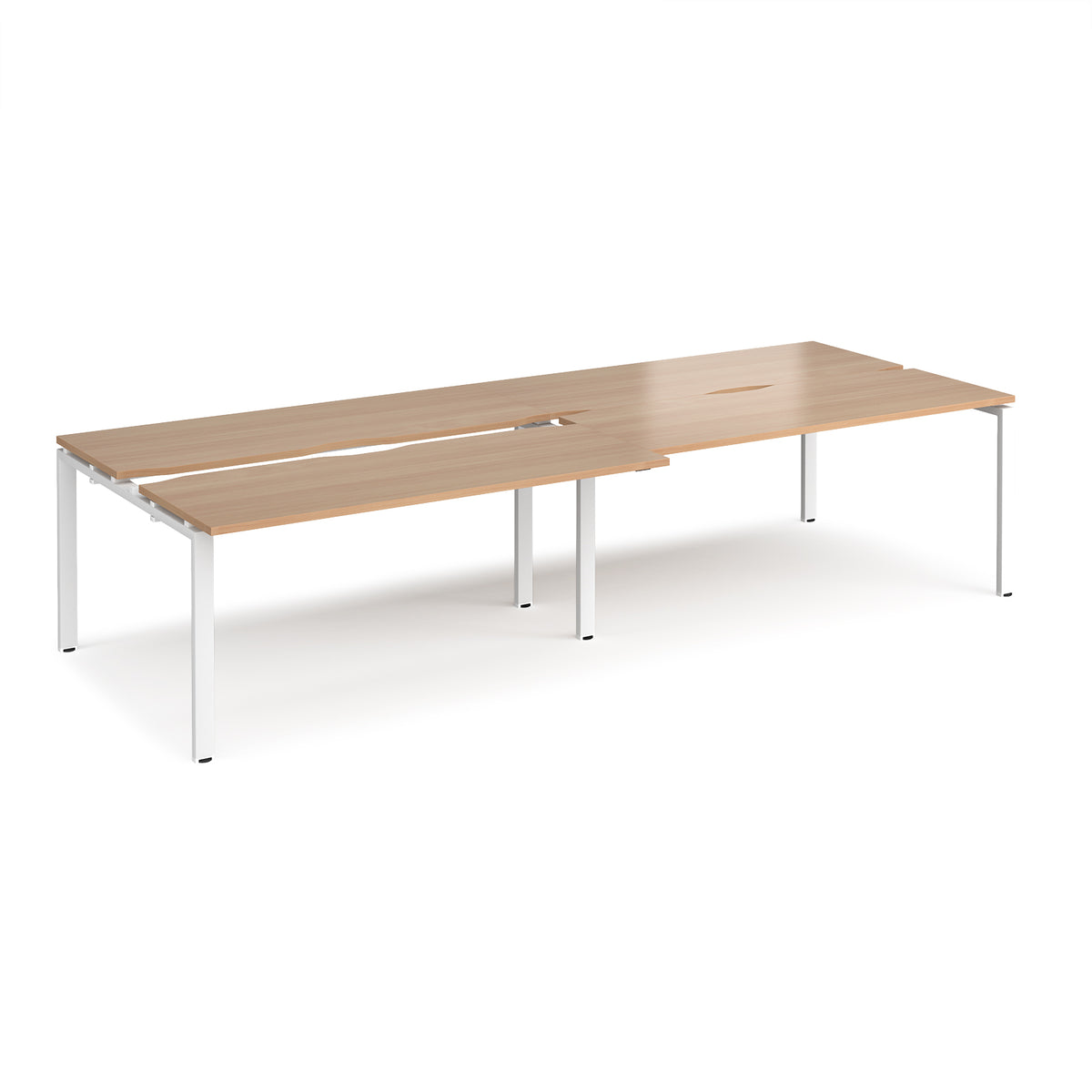 Adapt sliding top double back to back desks 3200mm x 1200mm - white frame, Beech top - view 1