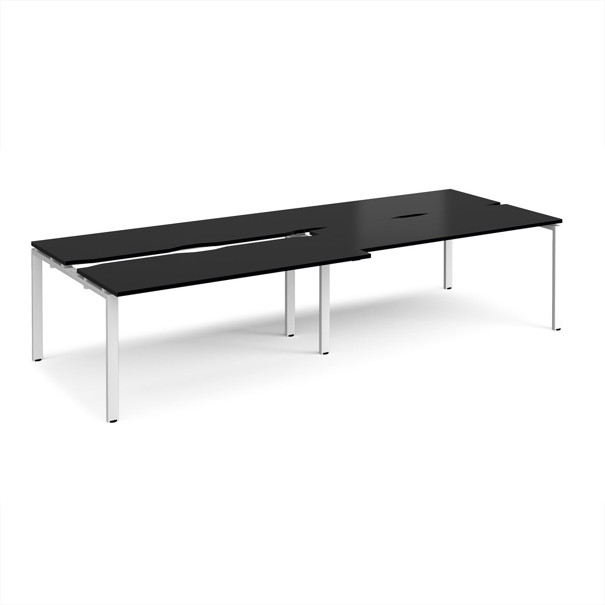 Adapt sliding top double back to back desks 3200mm x 1200mm - white frame, black top - view 1