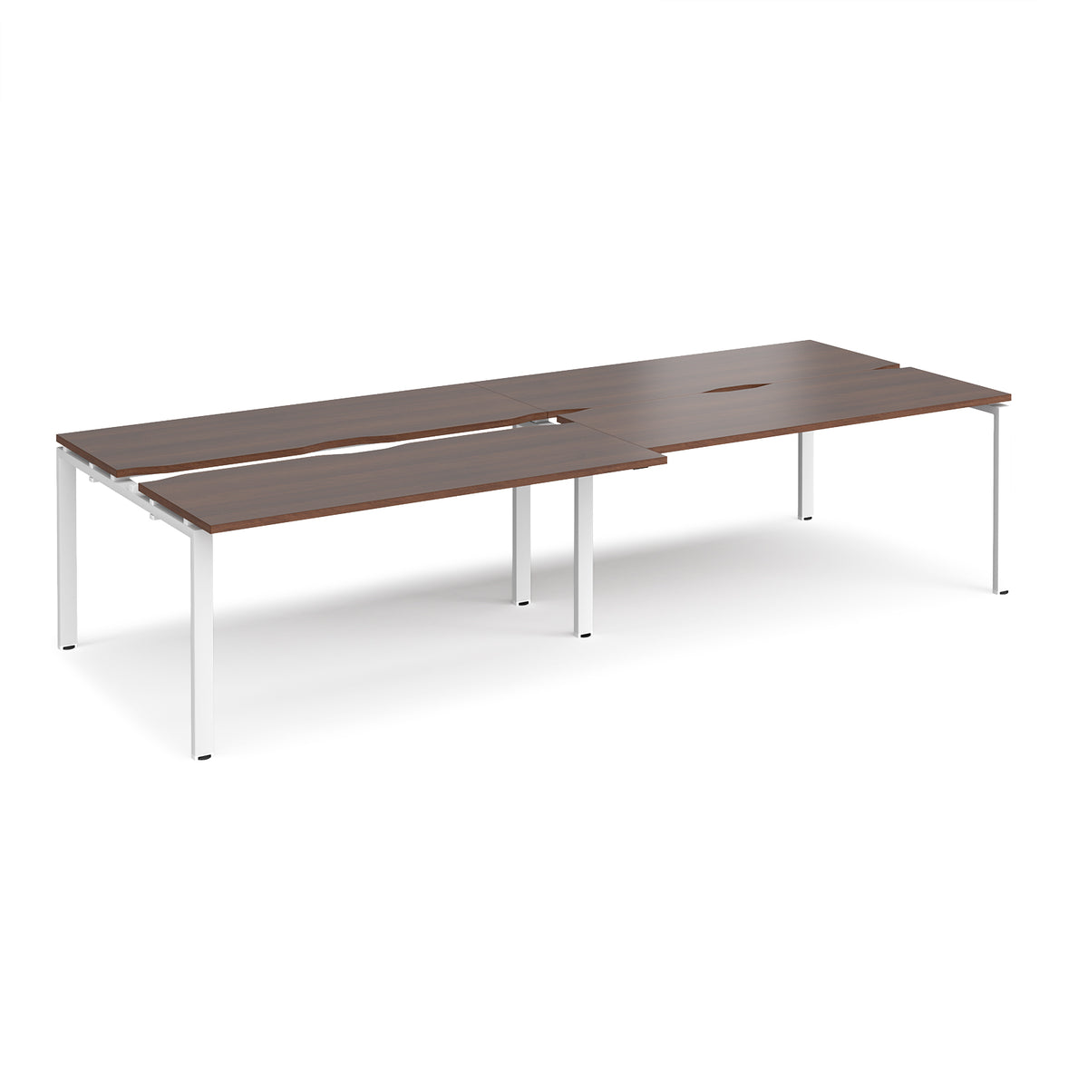 Adapt sliding top double back to back desks 3200mm x 1200mm - white frame, Walnut top - view 1