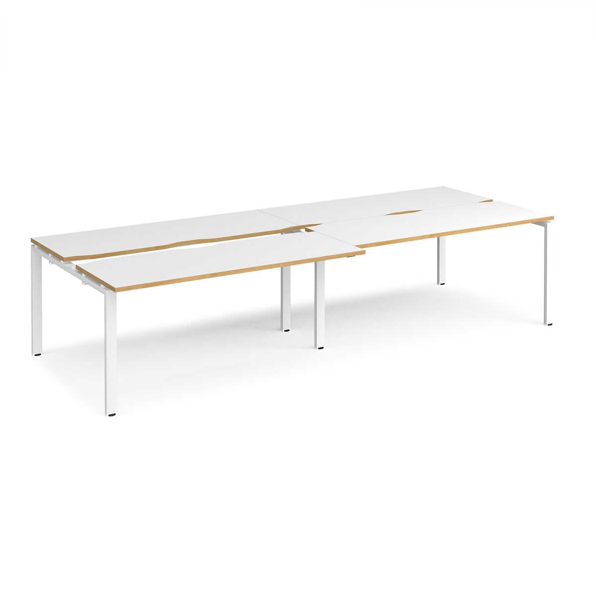 Adapt sliding top double back to back desks 3200mm x 1200mm - white frame, White Top with oak edging - view 1