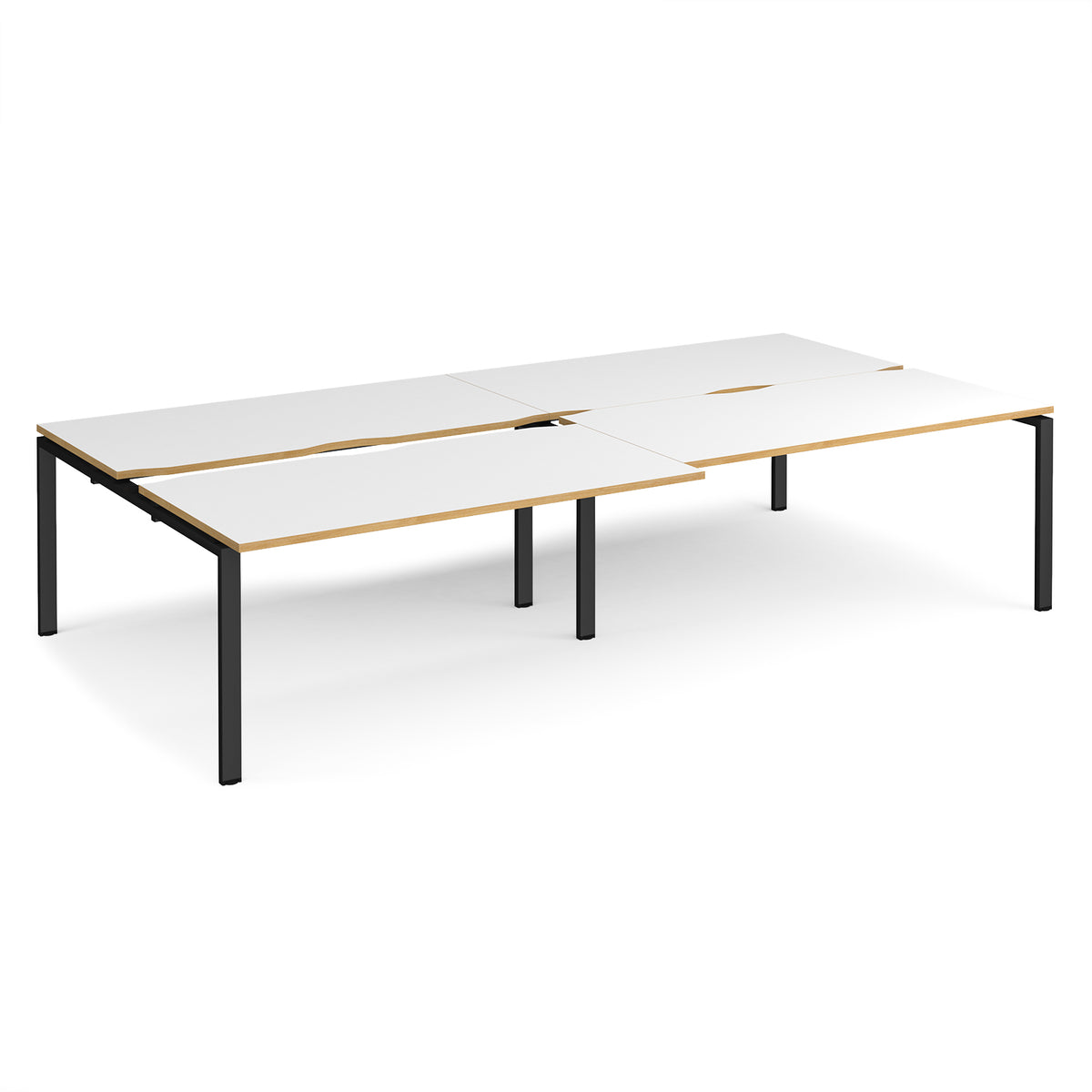 Adapt sliding top double back to back desks 3200mm x 1600mm - black frame, White Top with oak edging - view 1