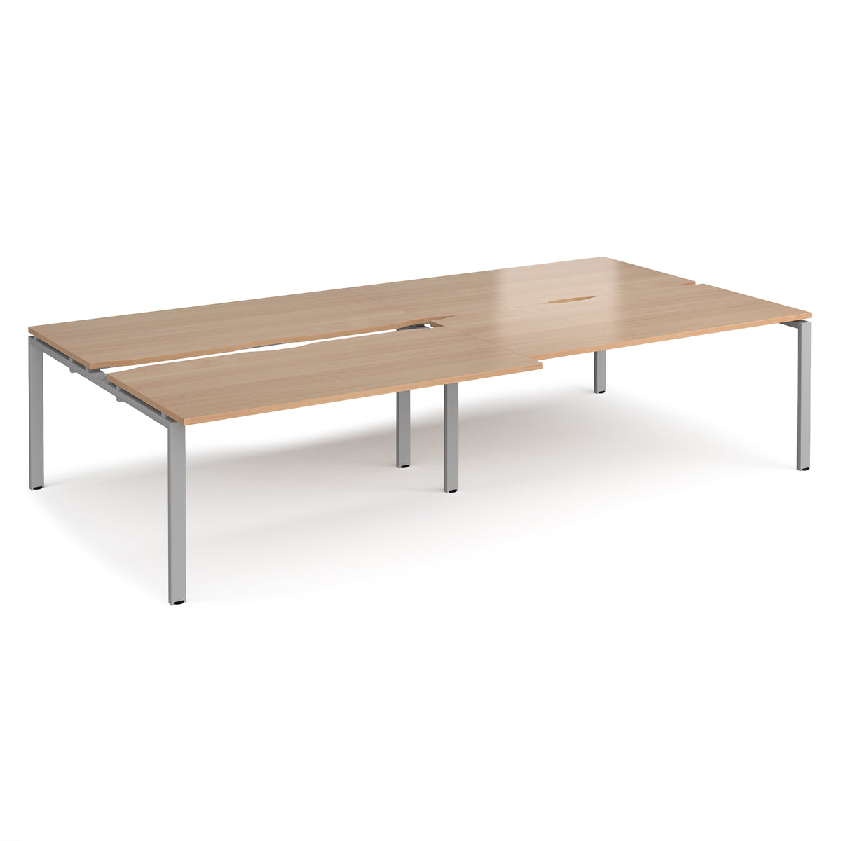 Adapt sliding top double back to back desks 3200mm x 1600mm - silver frame, Beech top - view 1