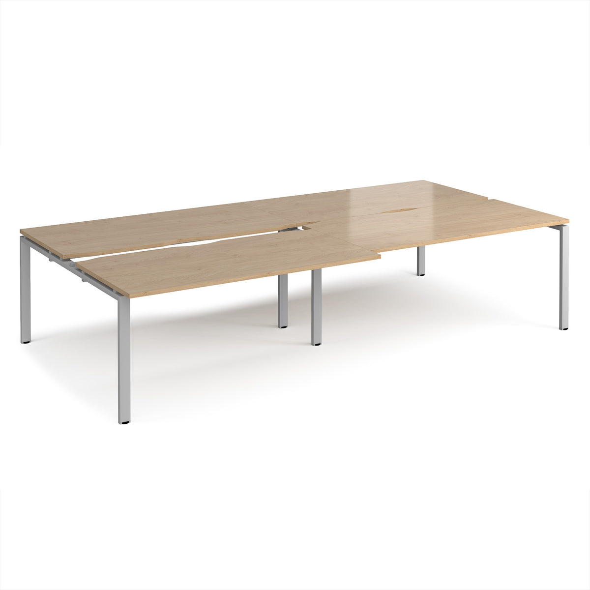 Adapt sliding top double back to back desks 3200mm x 1600mm - silver frame, Kendal Oak Top - view 1