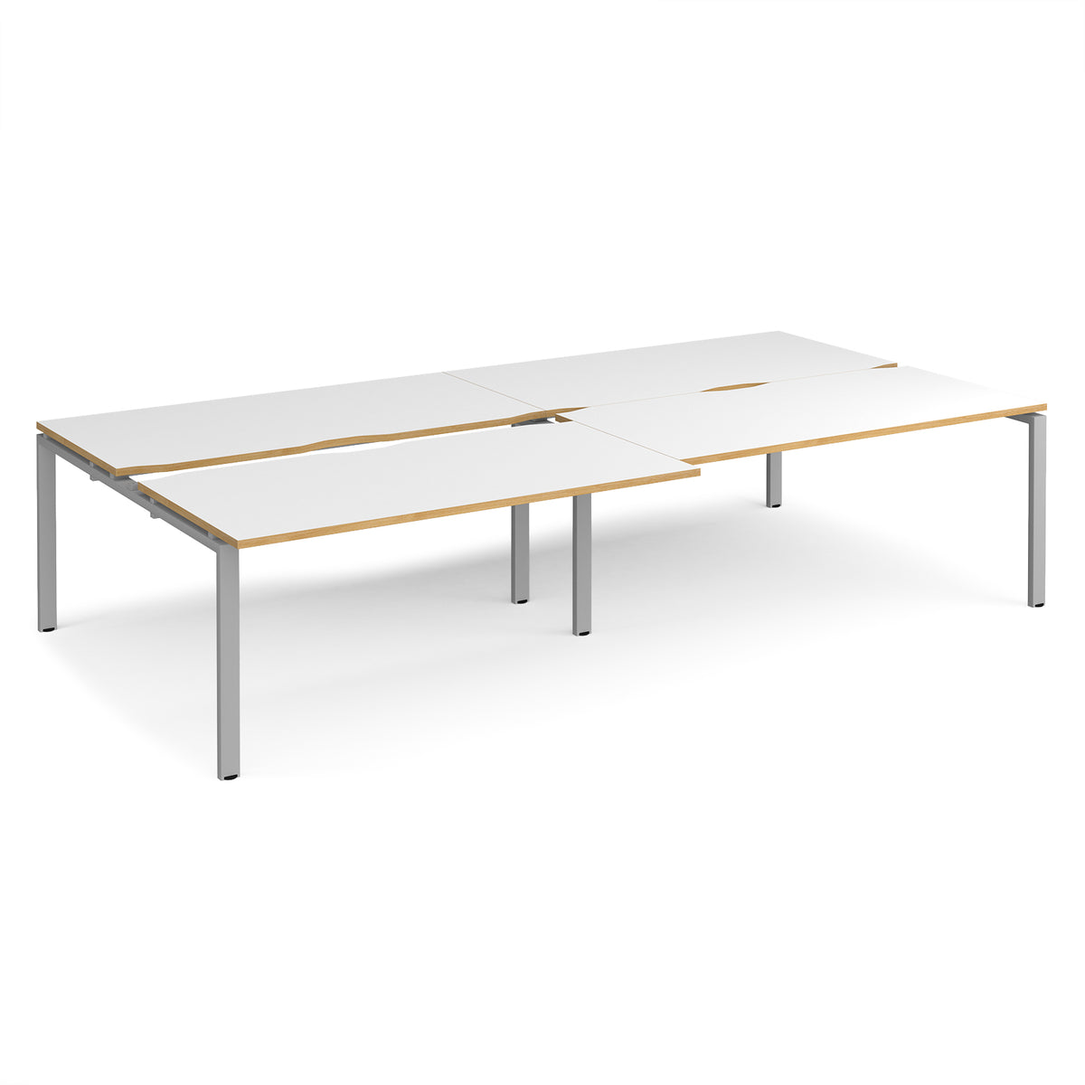 Adapt sliding top double back to back desks 3200mm x 1600mm - silver frame, White Top with oak edging - view 1