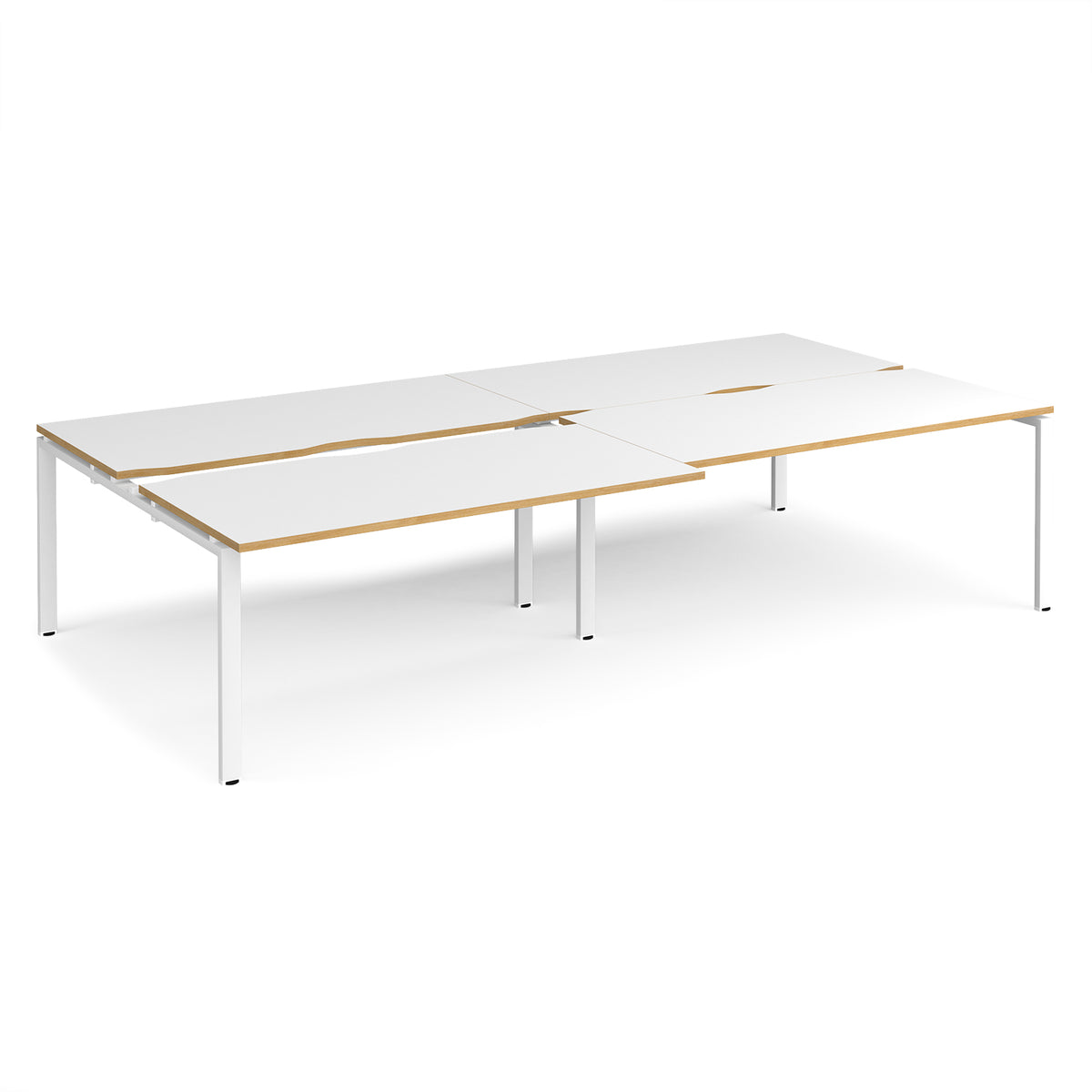 Adapt sliding top double back to back desks 3200mm x 1600mm - white frame, White Top with oak edging - view 1