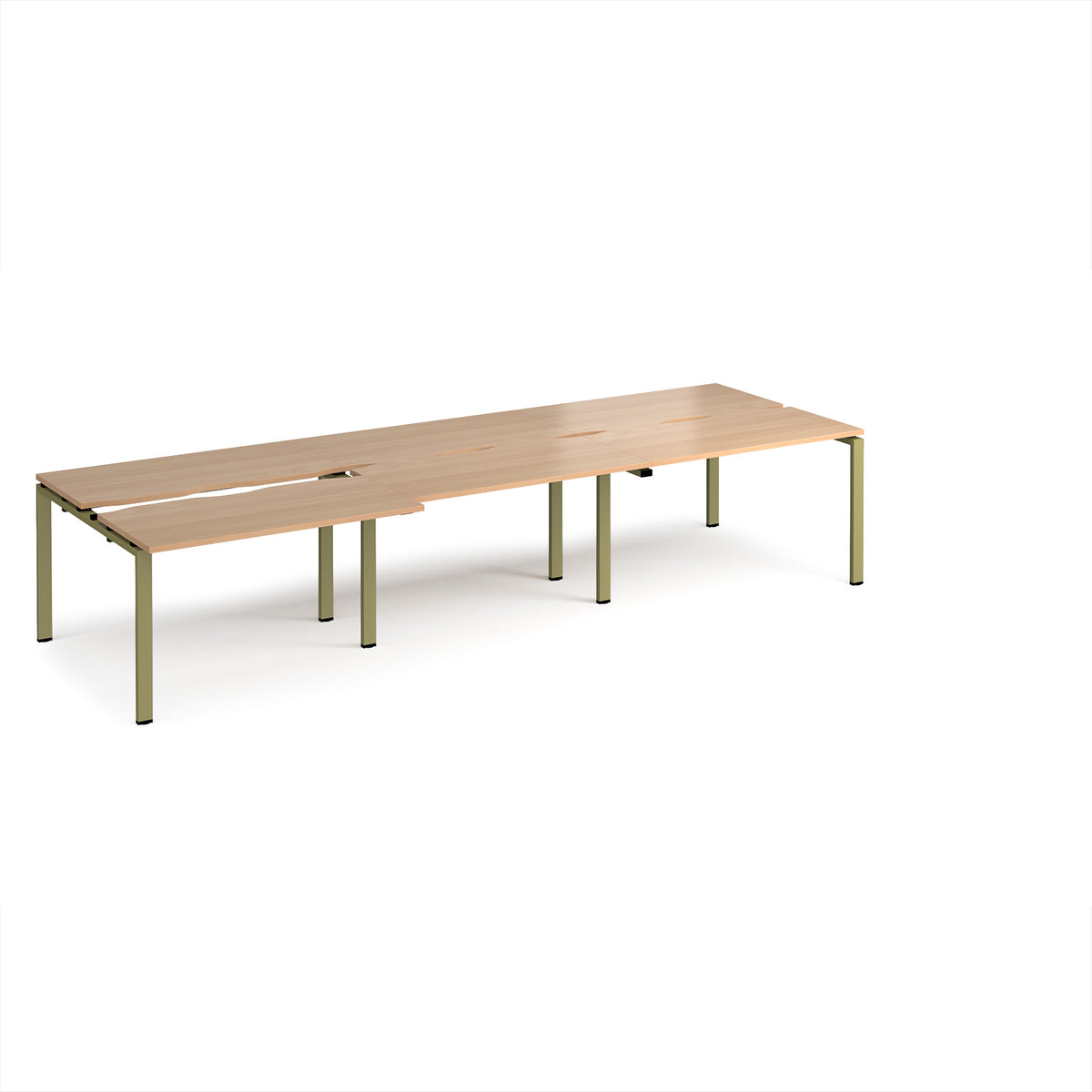 Adapt sliding top triple back to back desks 3600mm x 1200mm - green frame, Beech top - view 1
