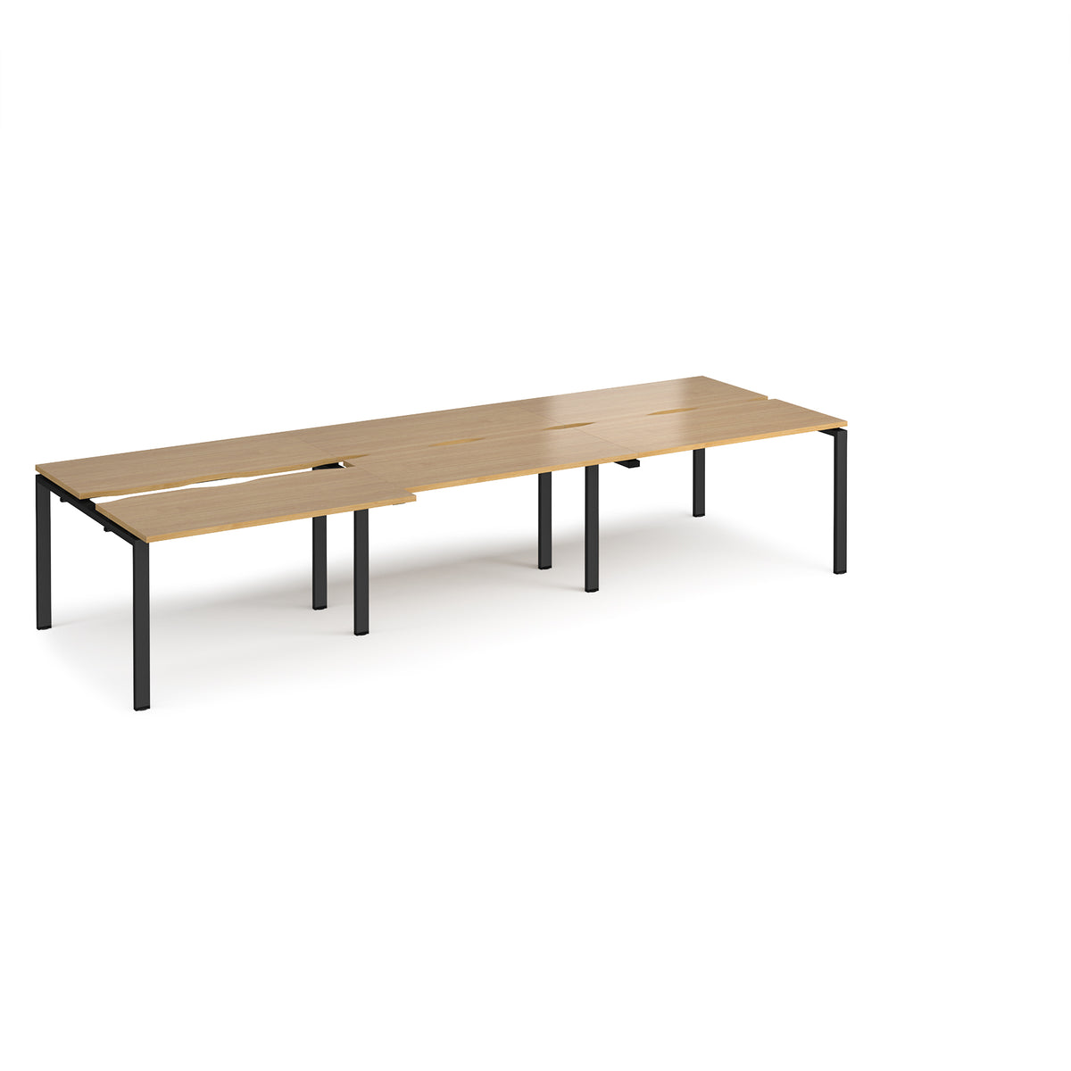 Adapt sliding top triple back to back desks 3600mm x 1200mm - black frame, Oak Top - view 1