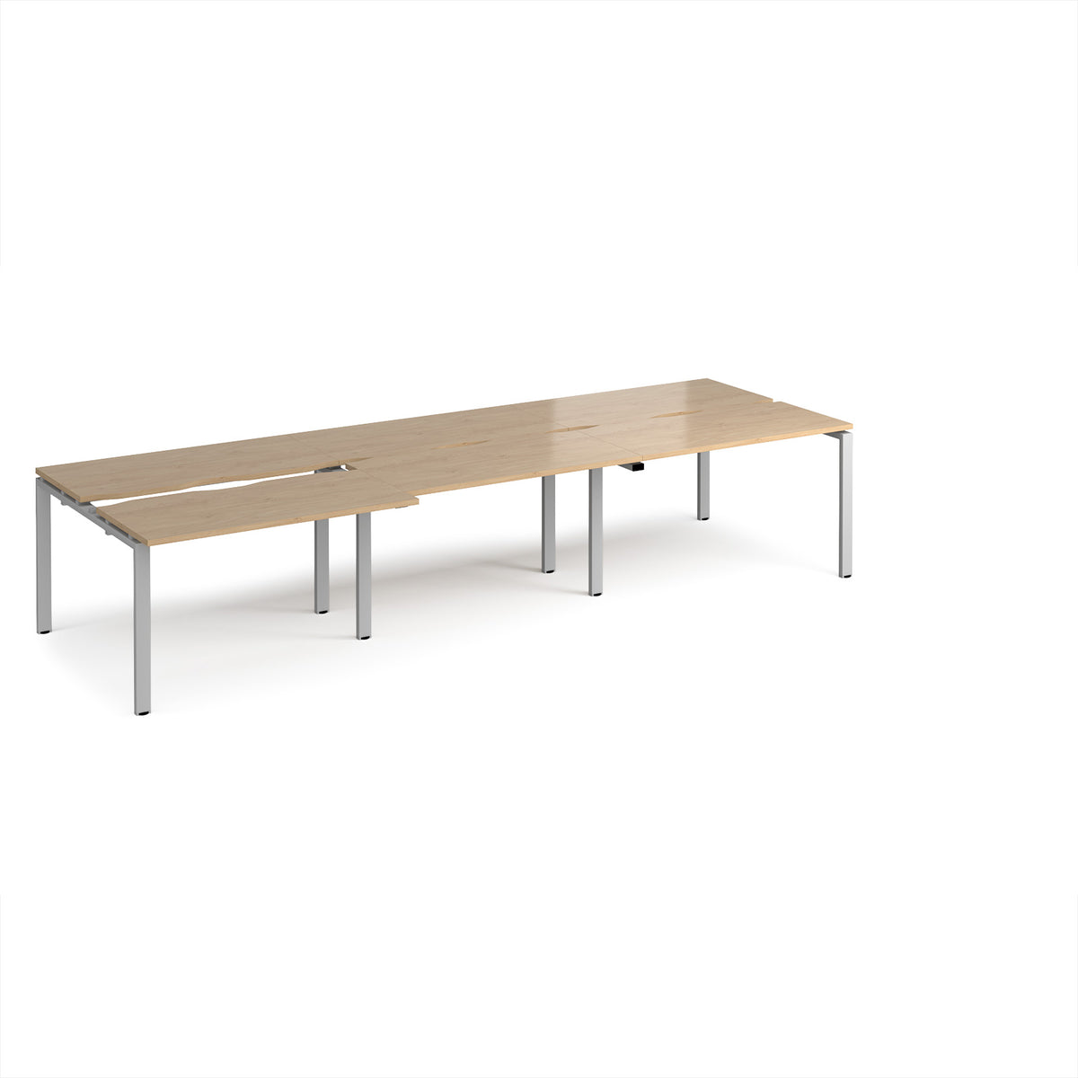 Adapt sliding top triple back to back desks 3600mm x 1200mm - silver frame, Kendal Oak Top - view 1