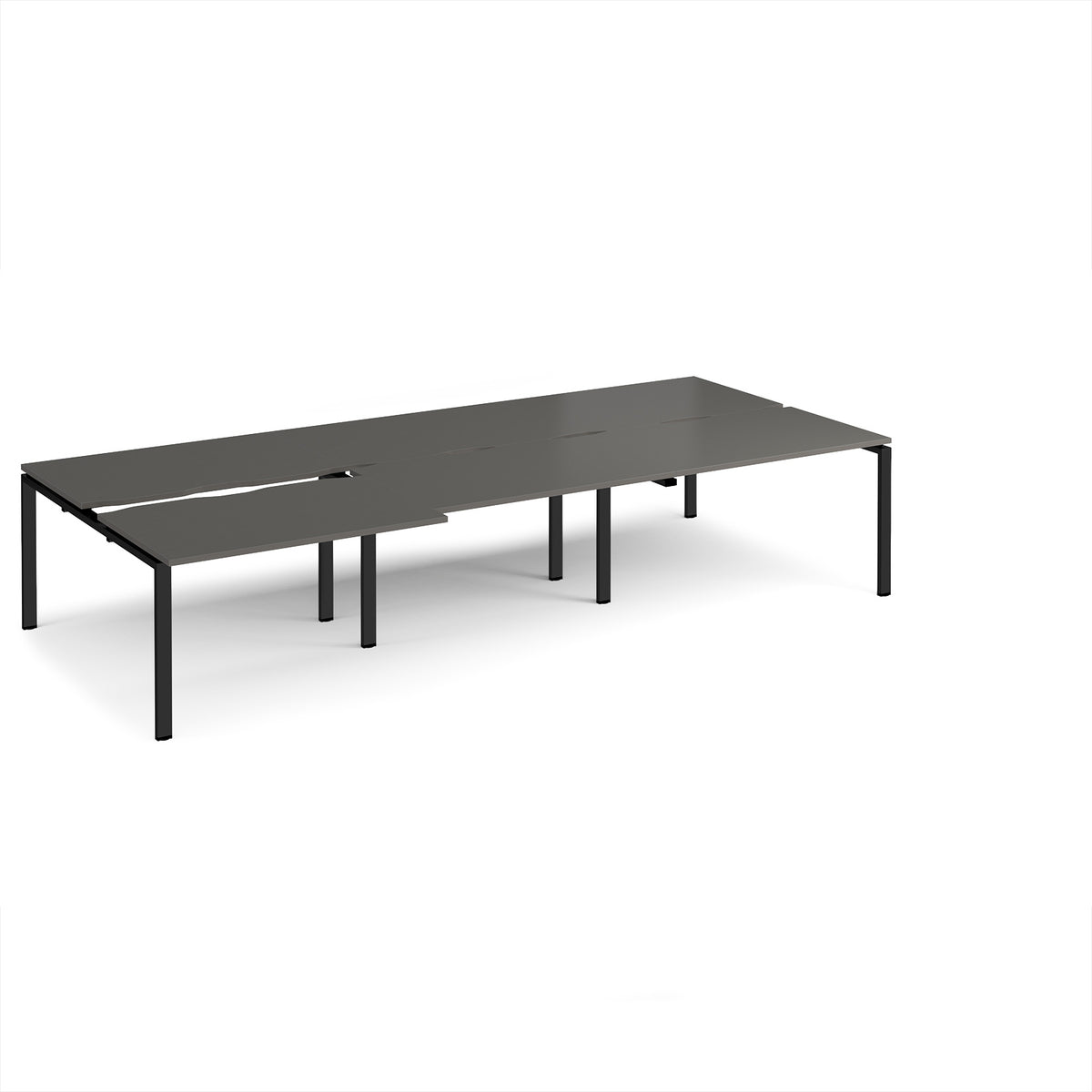 Adapt sliding top triple back to back desks 3600mm x 1600mm - black frame, storm grey top - view 1