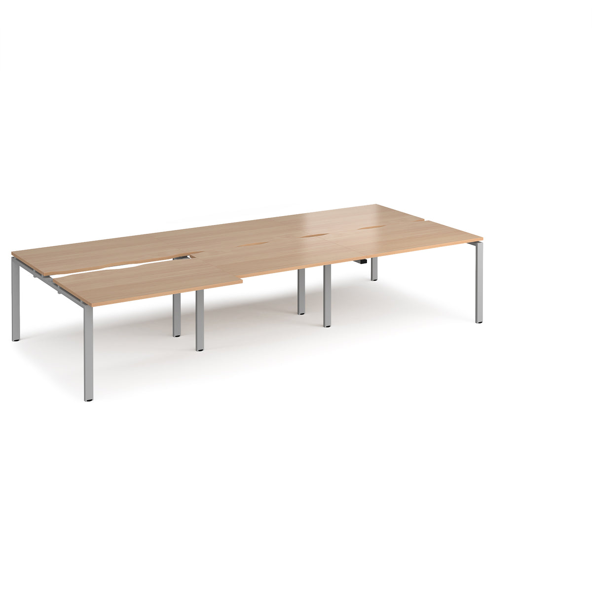 Adapt sliding top triple back to back desks 3600mm x 1600mm - silver frame, Beech top - view 1