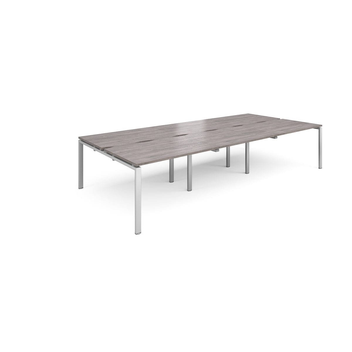 Adapt sliding top triple back to back desks 3600mm x 1600mm - silver frame, Grey Oak Top - view 1