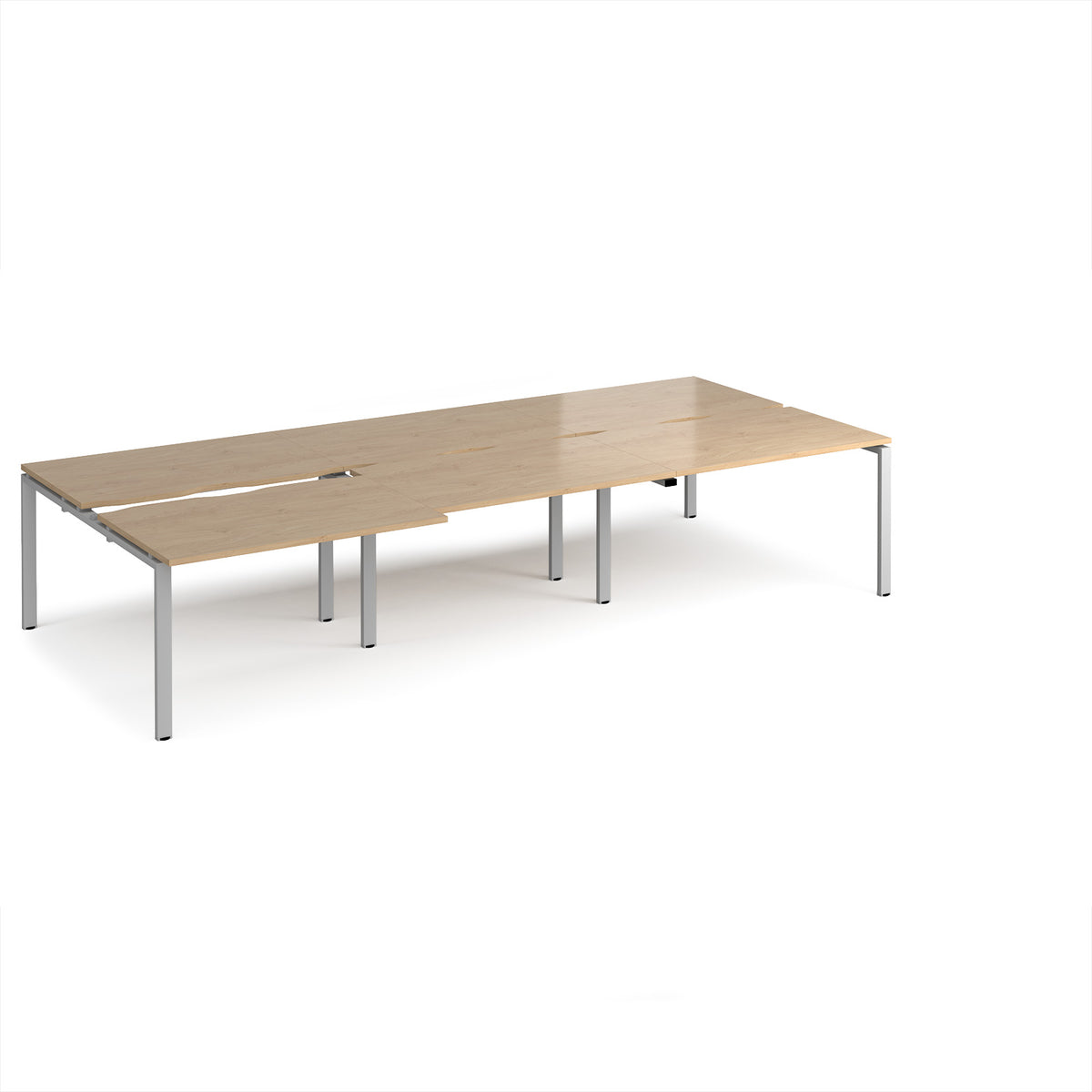 Adapt sliding top triple back to back desks 3600mm x 1600mm - silver frame, Kendal Oak Top - view 1