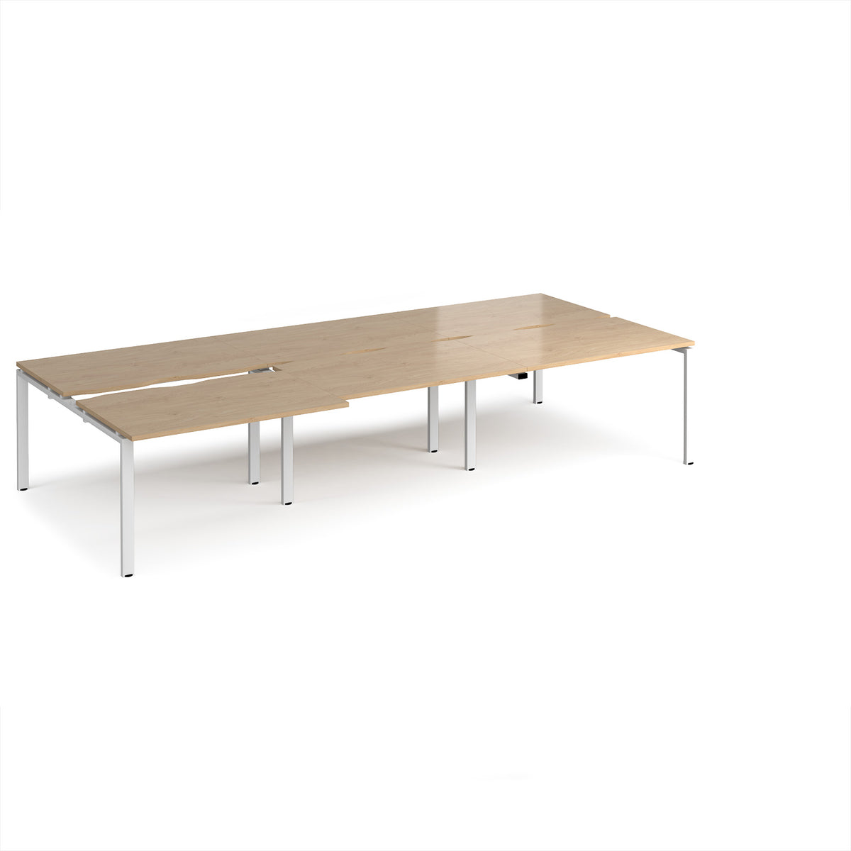 Adapt sliding top triple back to back desks 3600mm x 1600mm - white frame, Kendal Oak Top - view 1