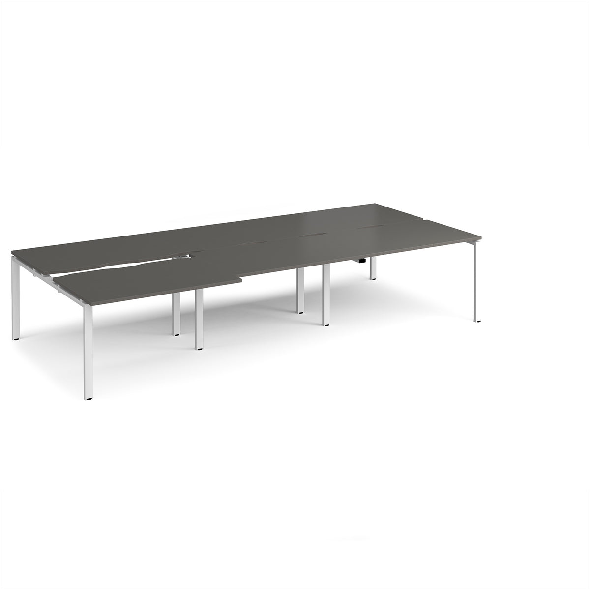 Adapt sliding top triple back to back desks 3600mm x 1600mm - white frame, storm grey top - view 1