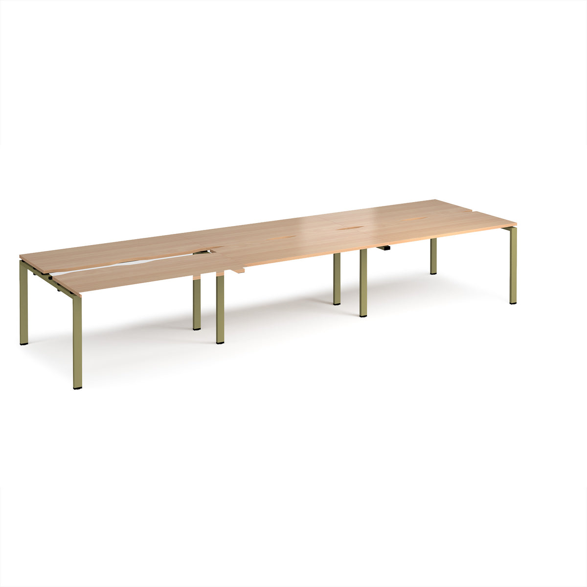Adapt sliding top triple back to back desks 4200mm x 1200mm - green frame, Beech top - view 1