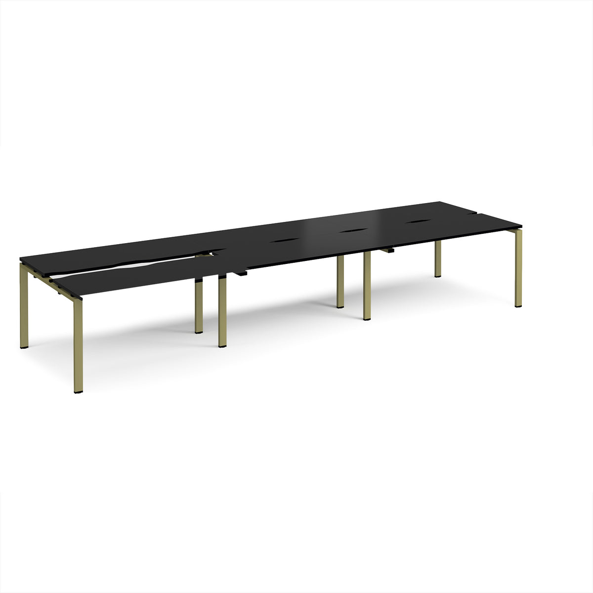 Adapt sliding top triple back to back desks 4200mm x 1200mm - green frame, black top - view 1