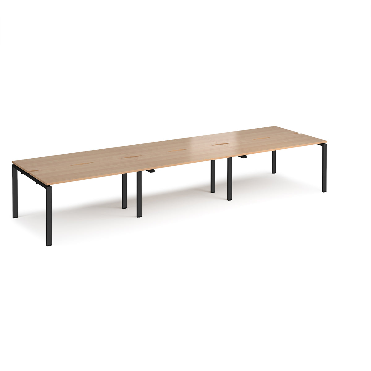 Adapt sliding top triple back to back desks 4200mm x 1200mm - black frame, Beech top - view 1