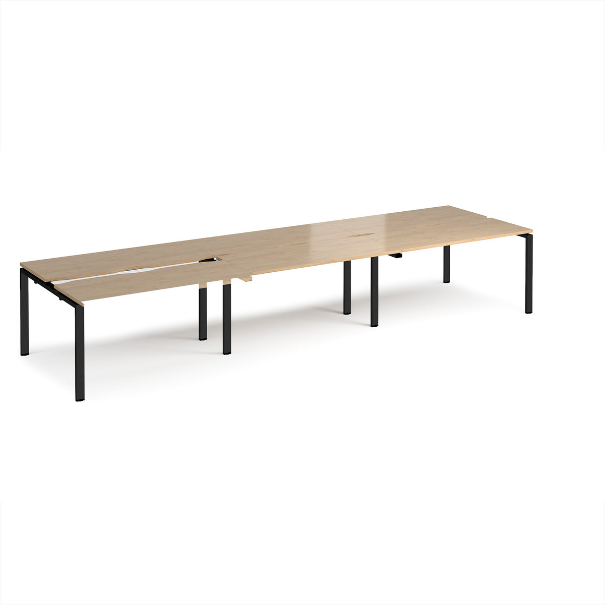 Adapt sliding top triple back to back desks 4200mm x 1200mm - black frame, Kendal Oak Top - view 1