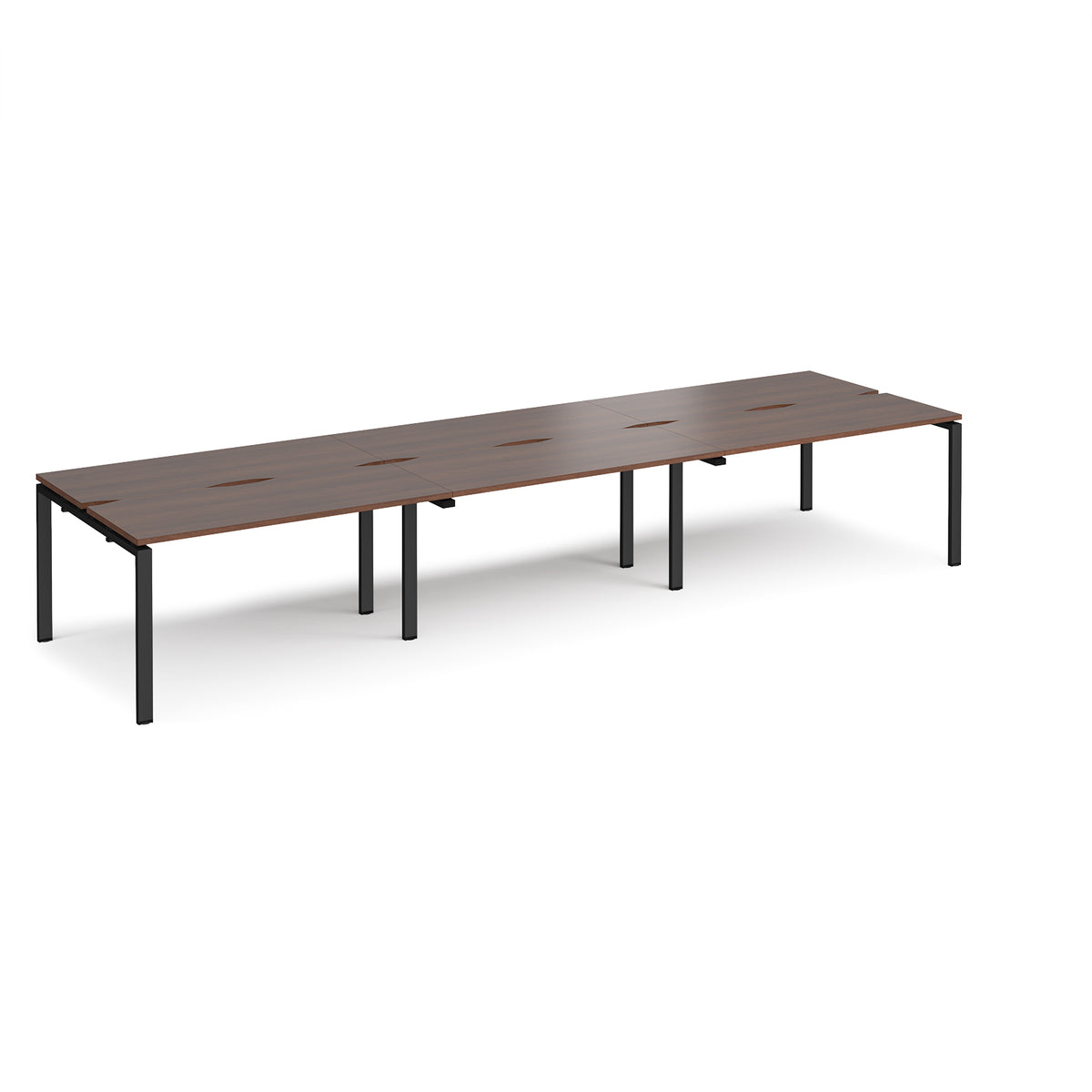 Adapt sliding top triple back to back desks 4200mm x 1200mm - black frame, Walnut top - view 1