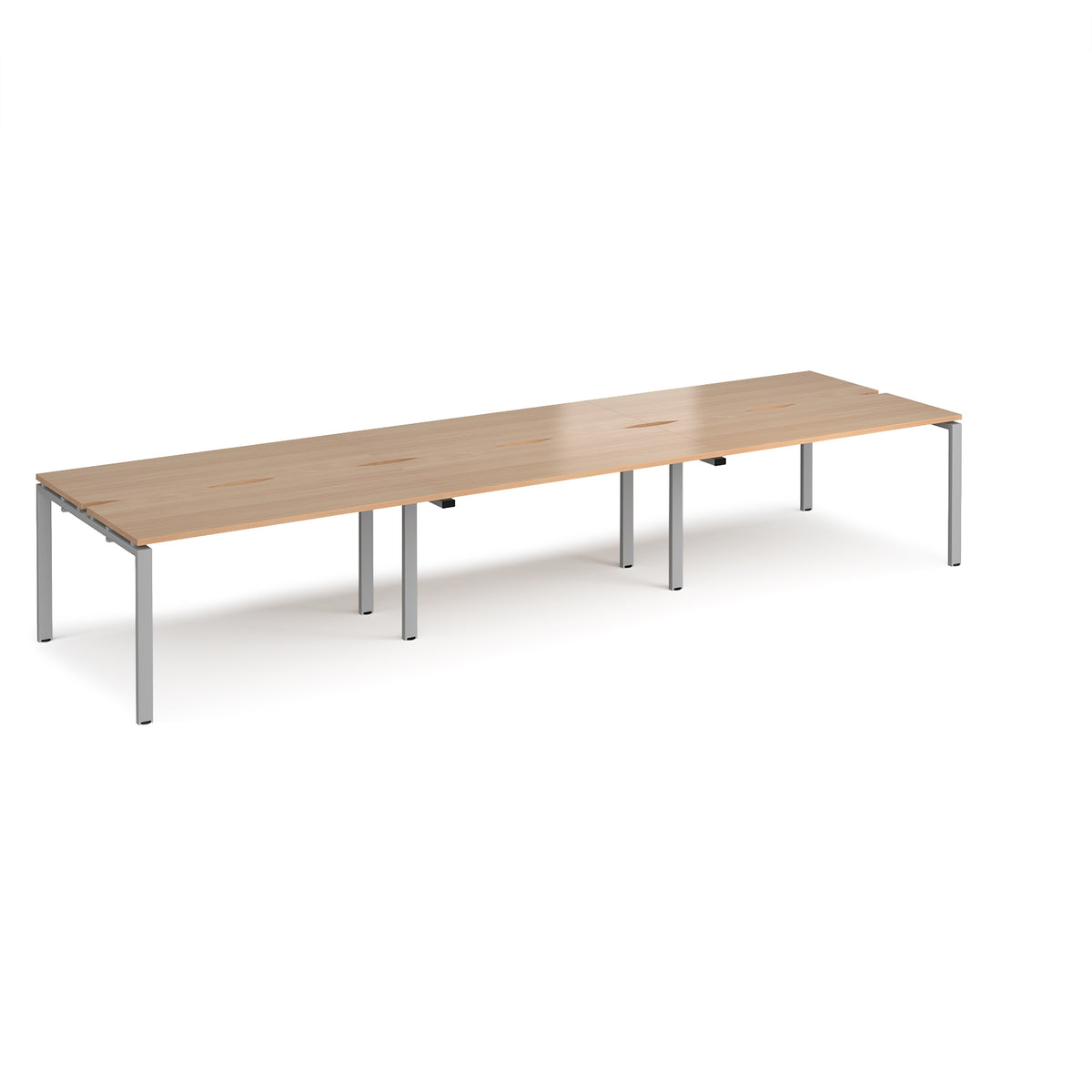 Adapt sliding top triple back to back desks 4200mm x 1200mm - silver frame, Beech top - view 1
