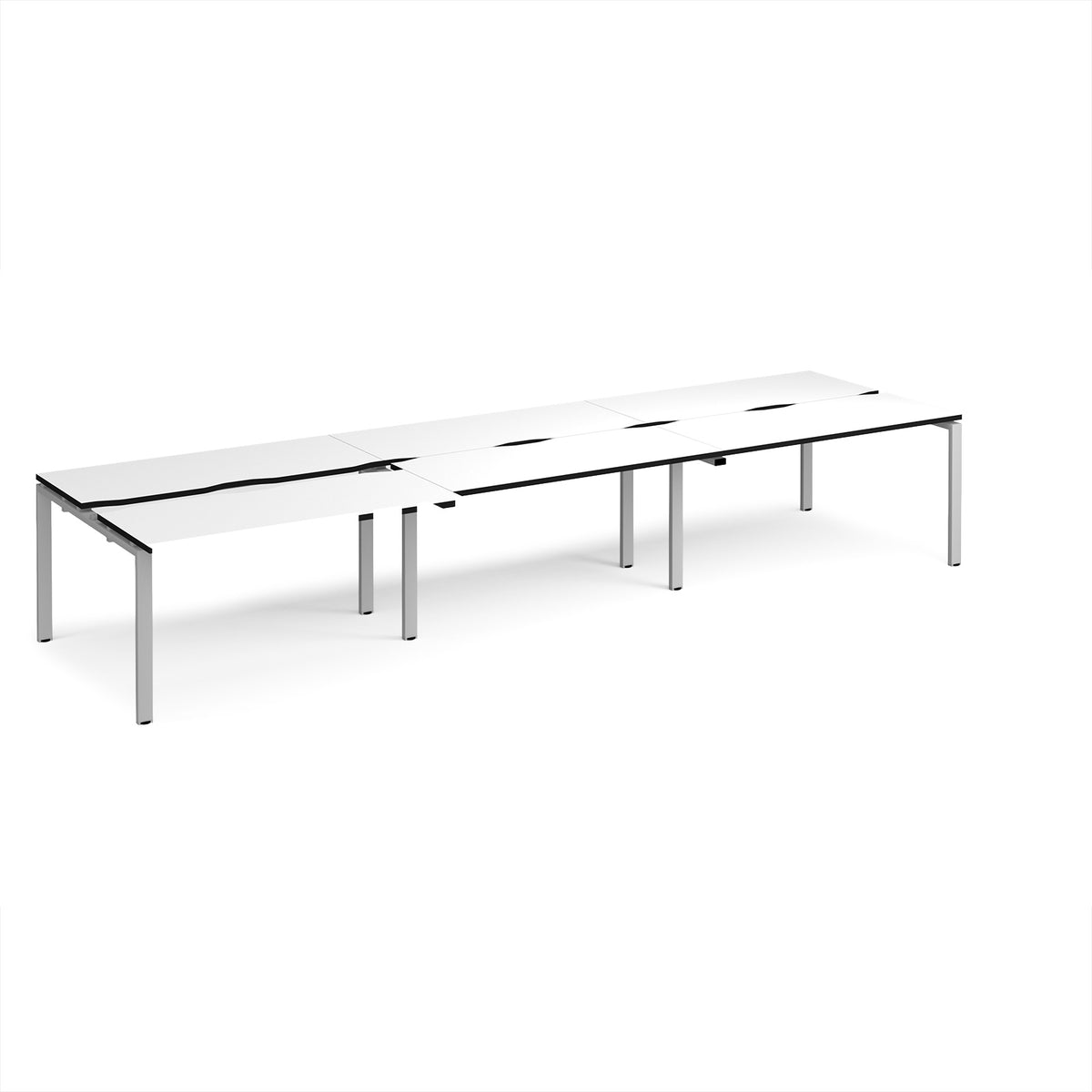 Adapt sliding top triple back to back desks 4200mm x 1200mm - silver frame, White Top, black edge - view 1