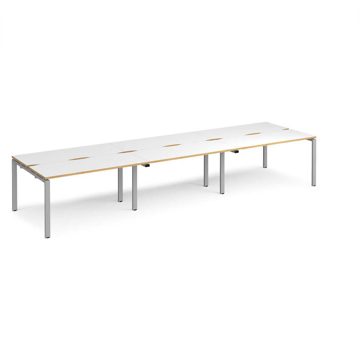 Adapt sliding top triple back to back desks 4200mm x 1200mm - silver frame, White Top with oak edging - view 1