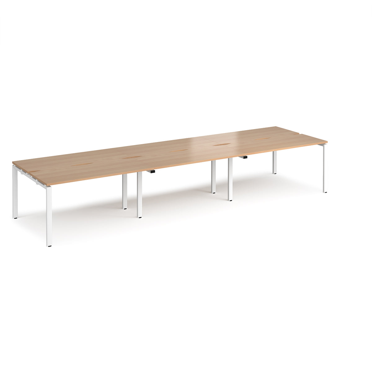 Adapt sliding top triple back to back desks 4200mm x 1200mm - white frame, Beech top - view 1