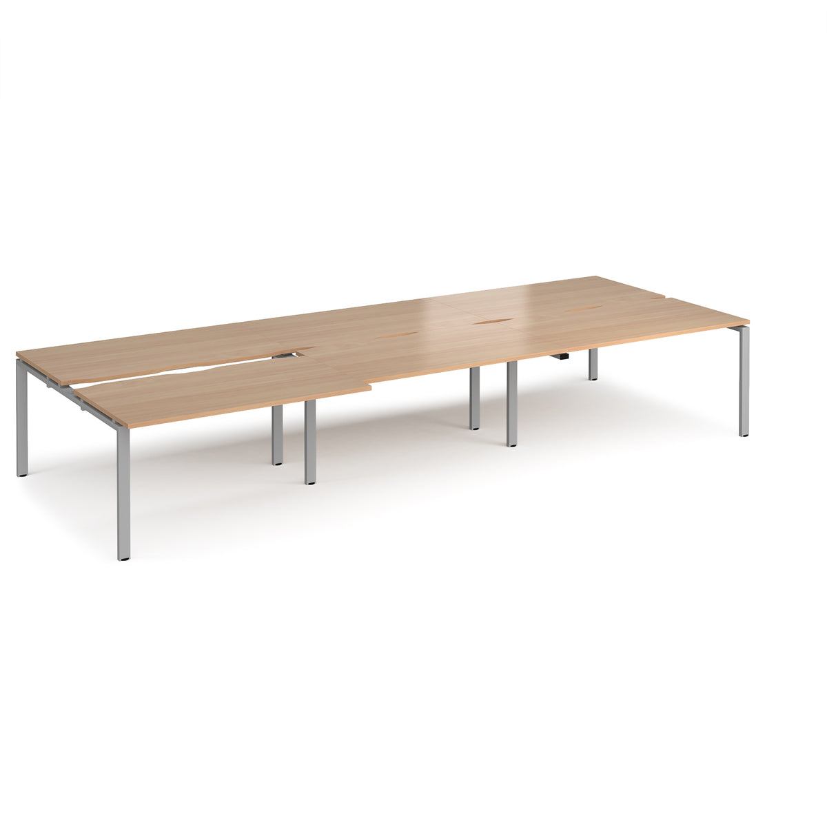 Adapt sliding top triple back to back desks 4200mm x 1600mm - silver frame, Beech top - view 1