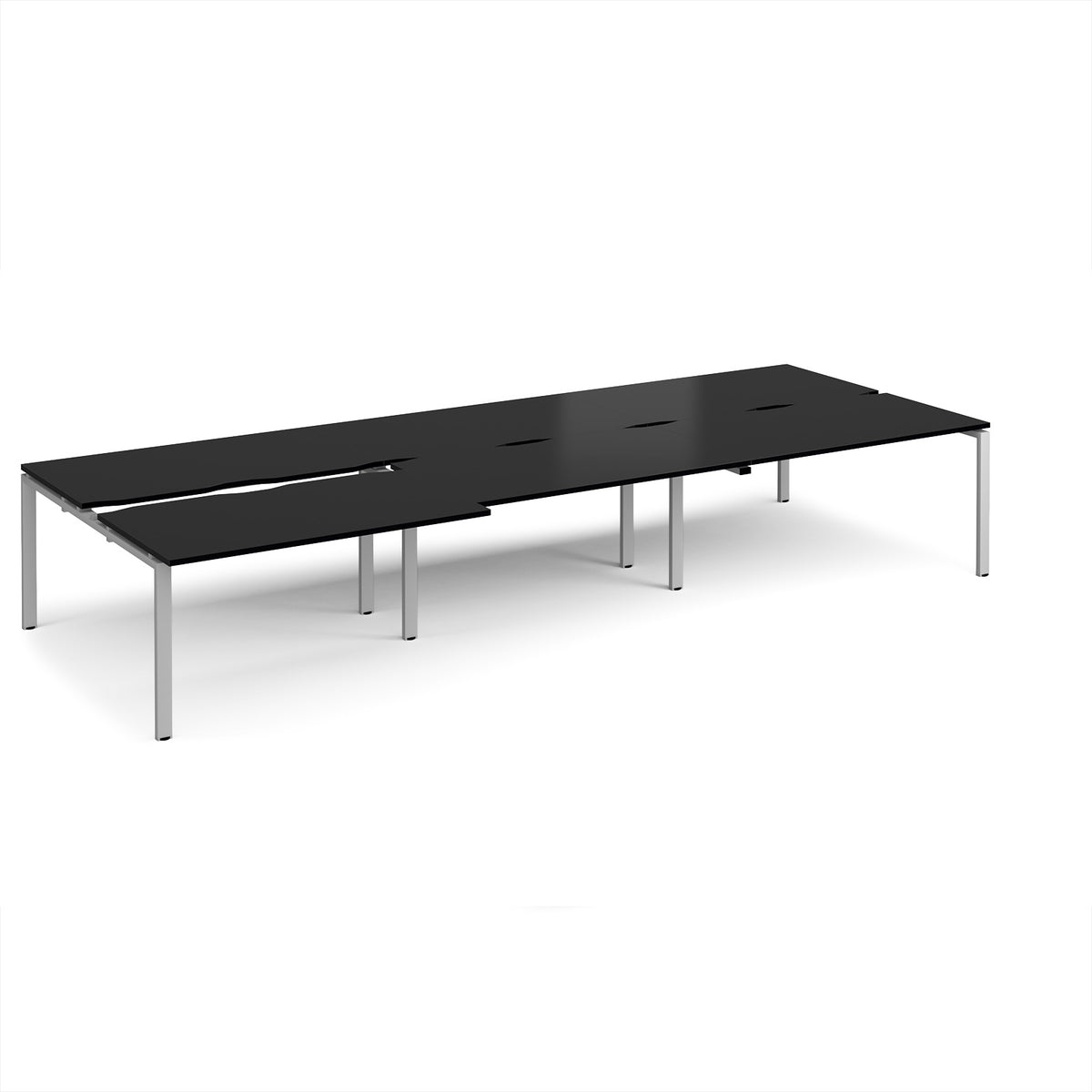 Adapt sliding top triple back to back desks 4200mm x 1600mm - silver frame, black top - view 1