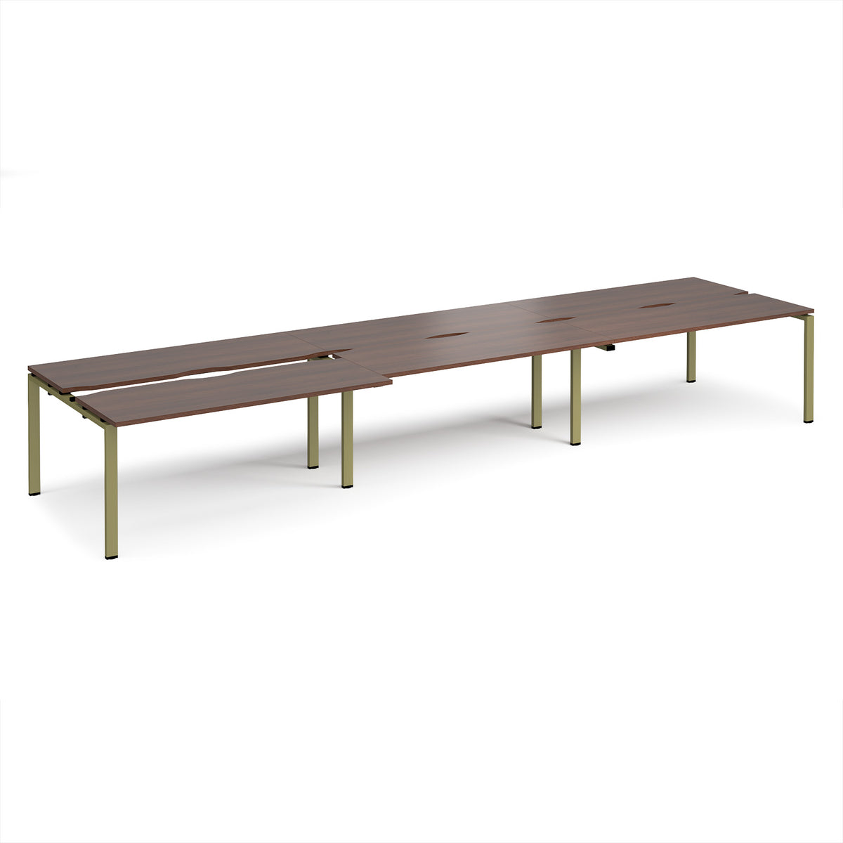 Adapt sliding top triple back to back desks 4800mm x 1200mm - green frame, Walnut top - view 1