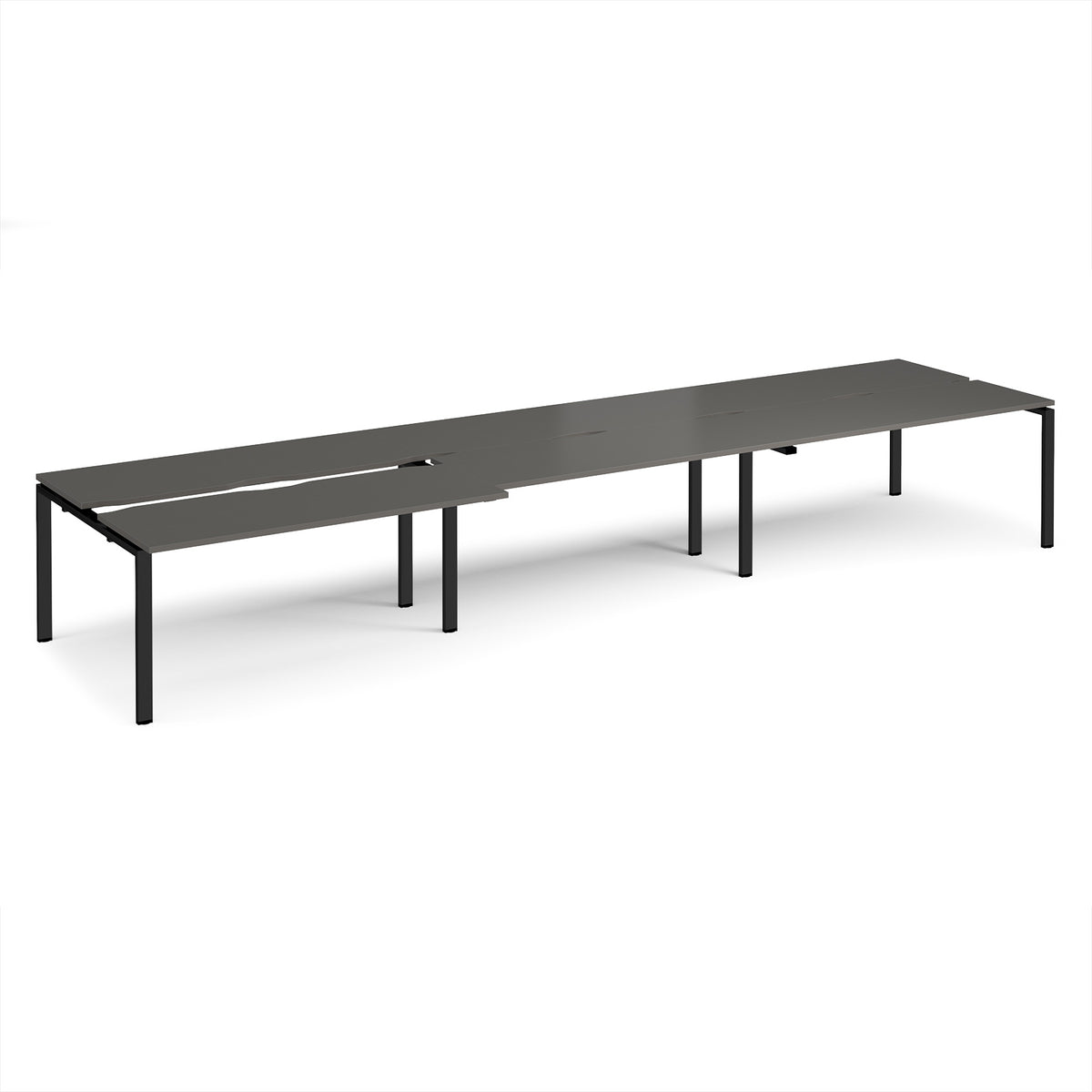 Adapt sliding top triple back to back desks 4800mm x 1200mm - black frame, storm grey top - view 1