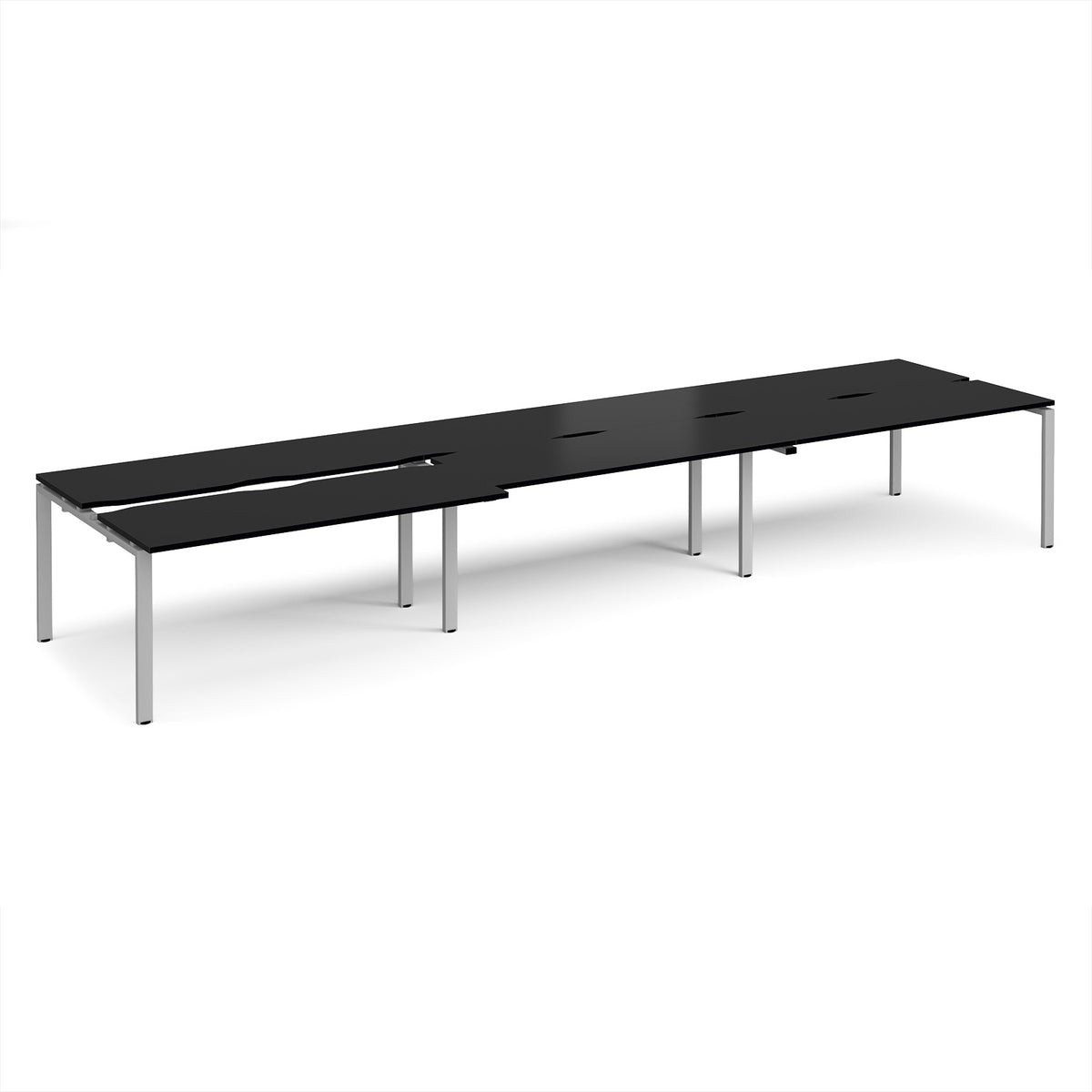 Adapt sliding top triple back to back desks 4800mm x 1200mm - silver frame, black top - view 1