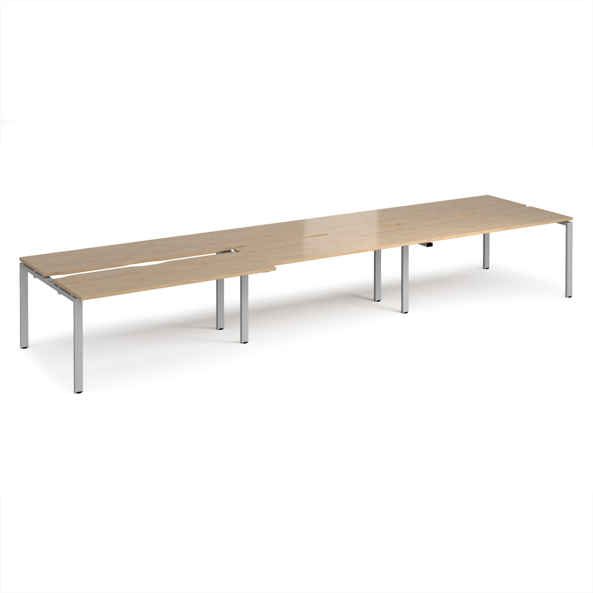 Adapt sliding top triple back to back desks 4800mm x 1200mm - silver frame, Kendal Oak Top - view 1