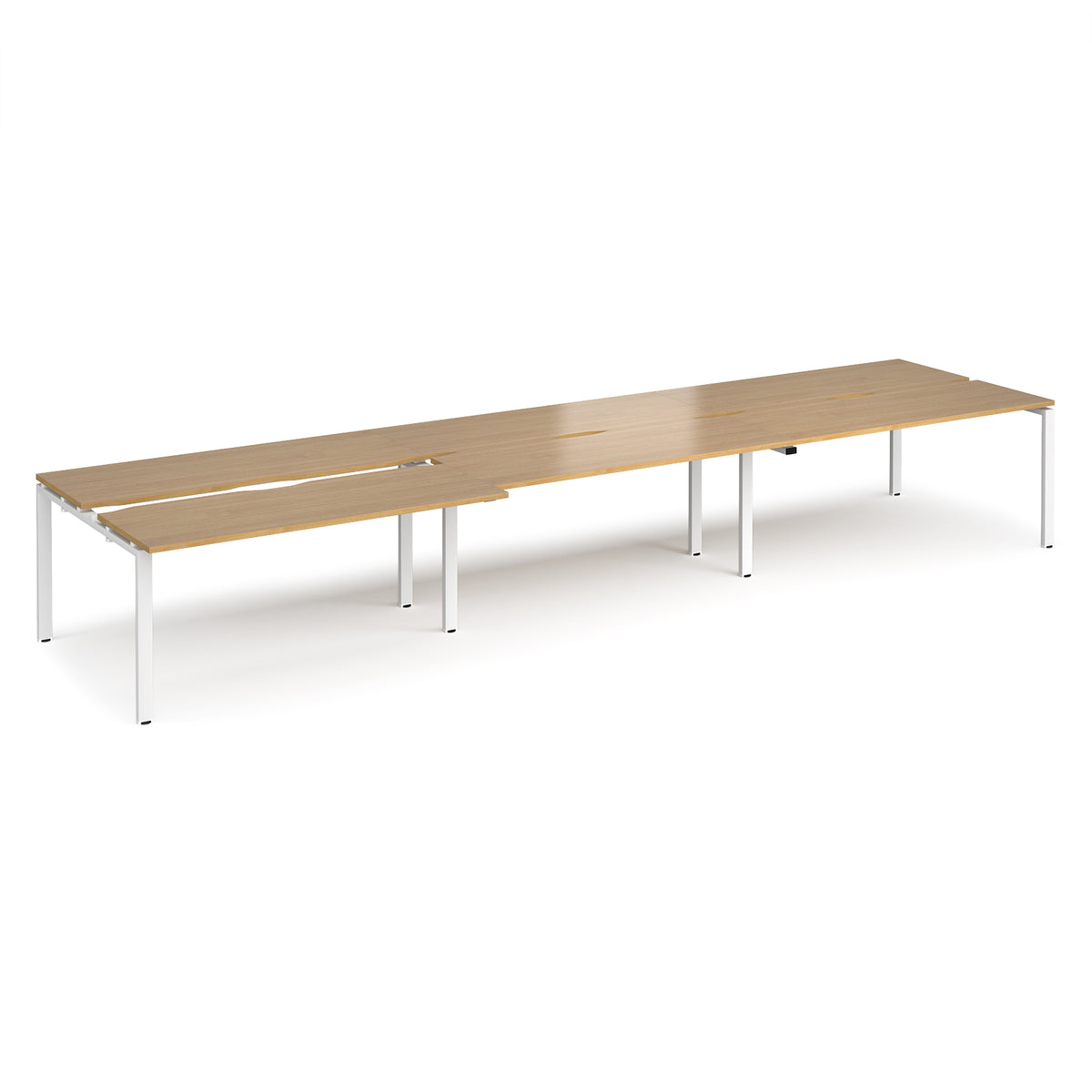 Adapt sliding top triple back to back desks 4800mm x 1200mm - white frame, Oak Top - view 1