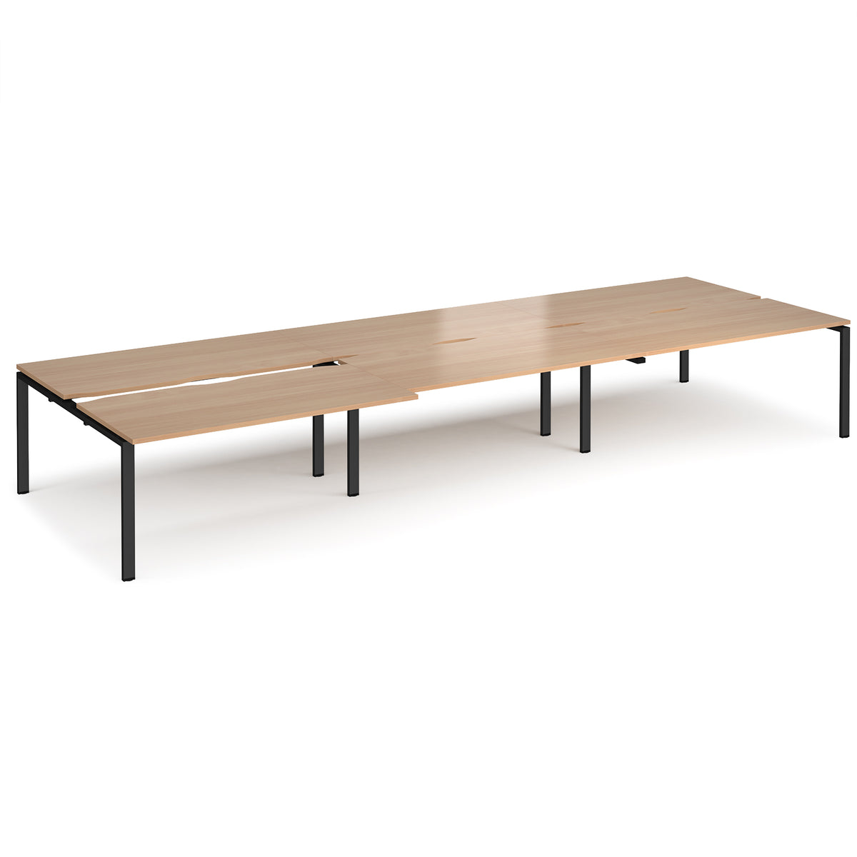 Adapt sliding top triple back to back desks 4800mm x 1600mm - black frame, Beech top - view 1