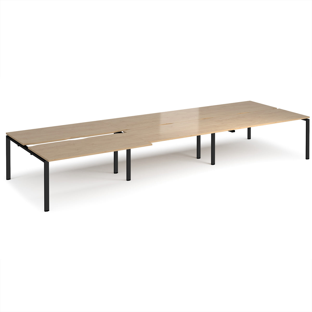 Adapt sliding top triple back to back desks 4800mm x 1600mm - black frame, Kendal Oak Top - view 1