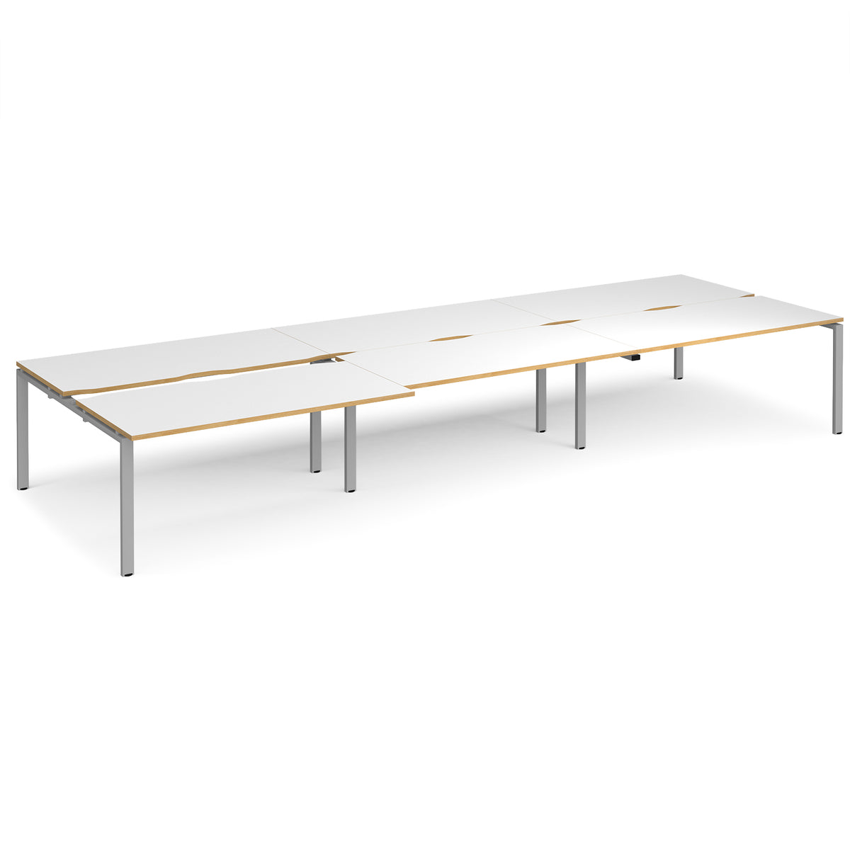 Adapt sliding top triple back to back desks 4800mm x 1600mm - silver frame, White Top with oak edging - view 1